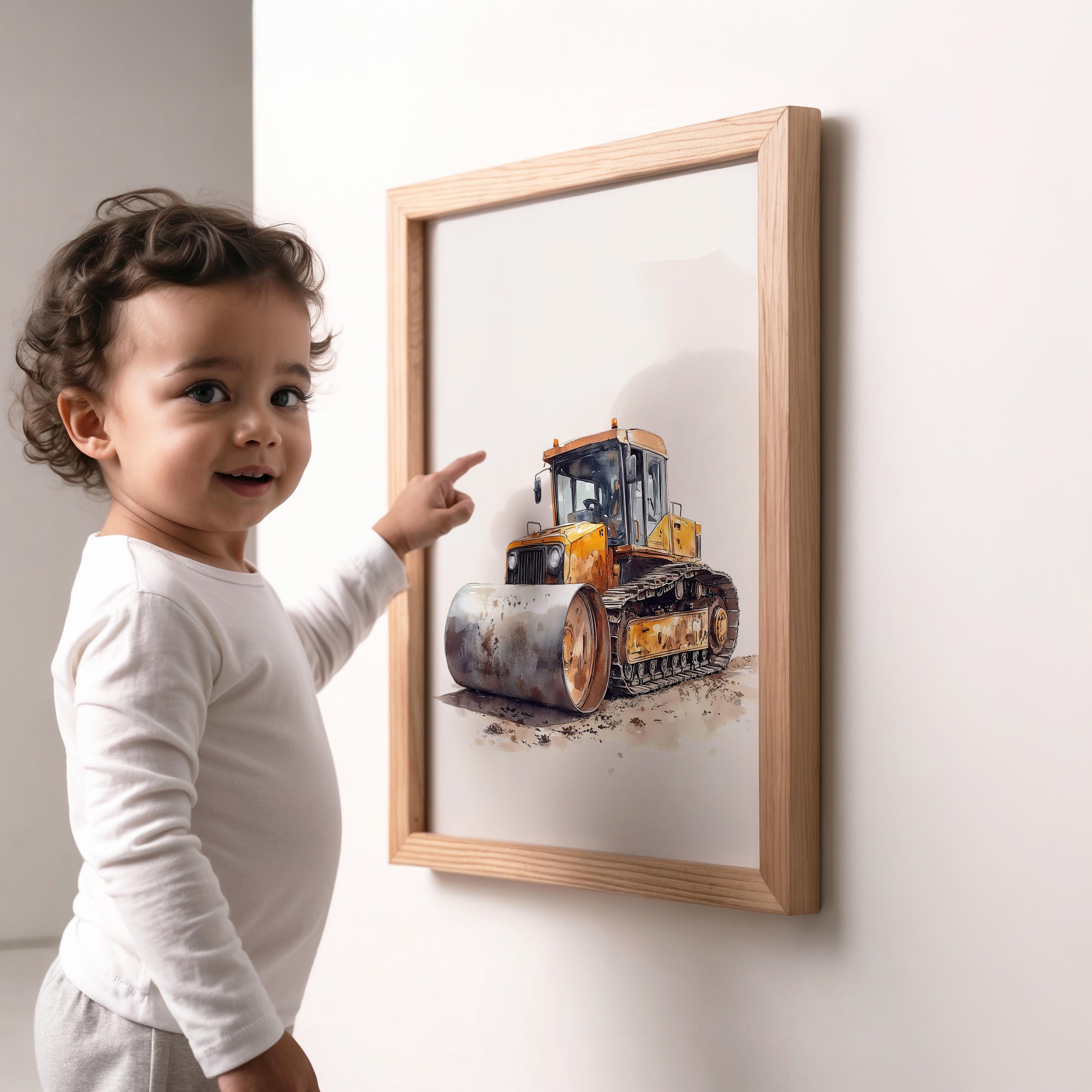 Watercolor Compactor Construction Truck Nursery Wall Art