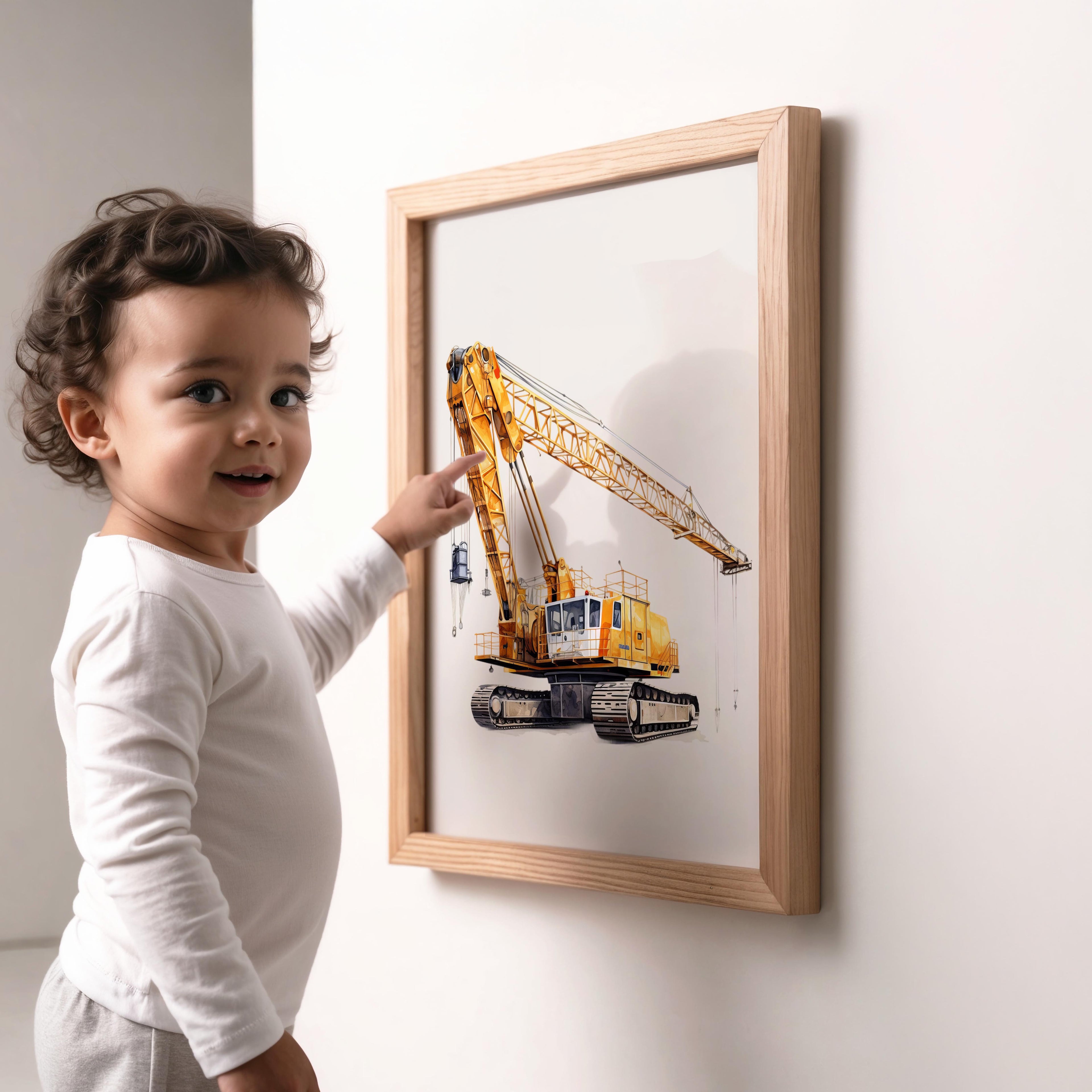 Watercolor Crane Truck Nursery Wall Art