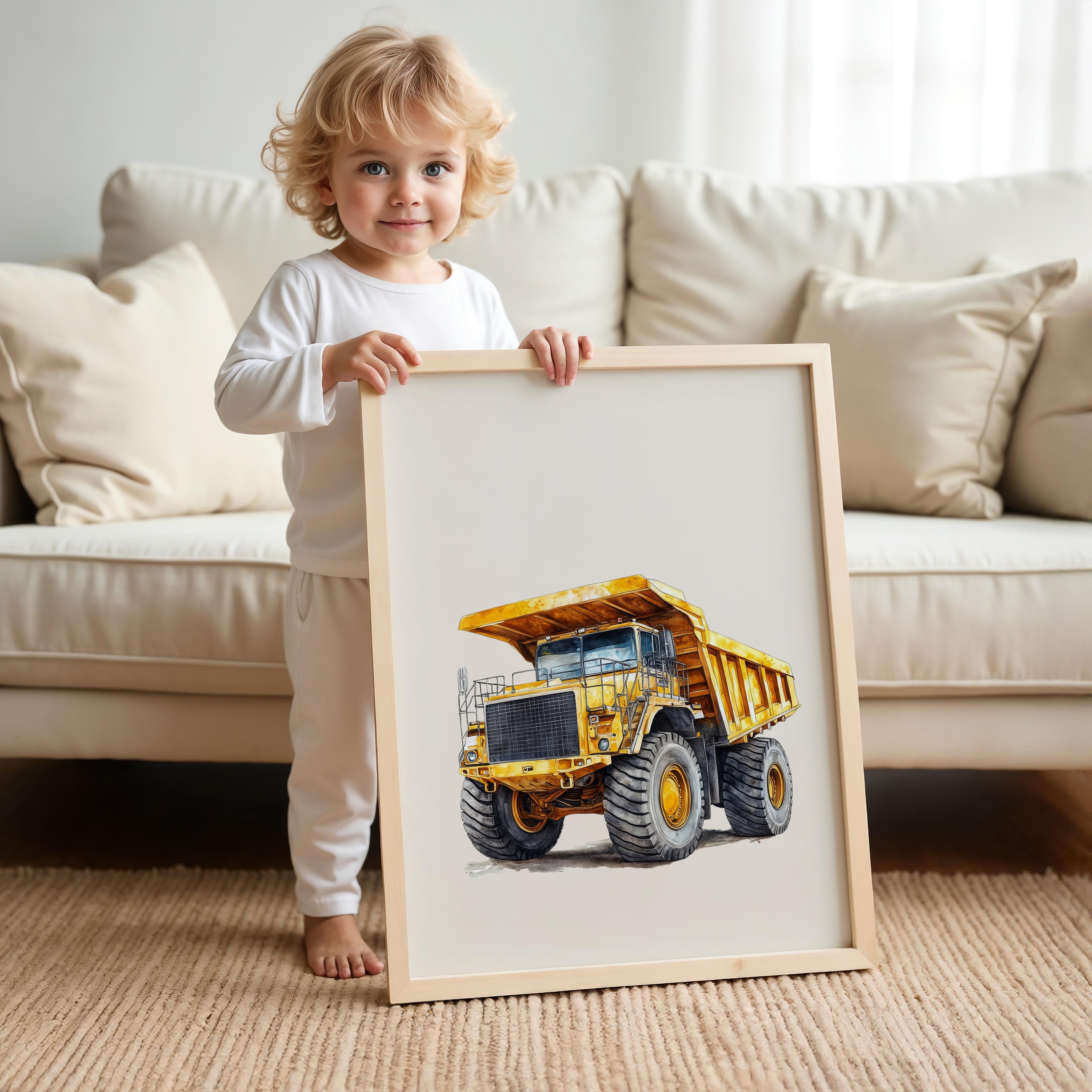 Watercolor Dump Truck Nursery Wall Art