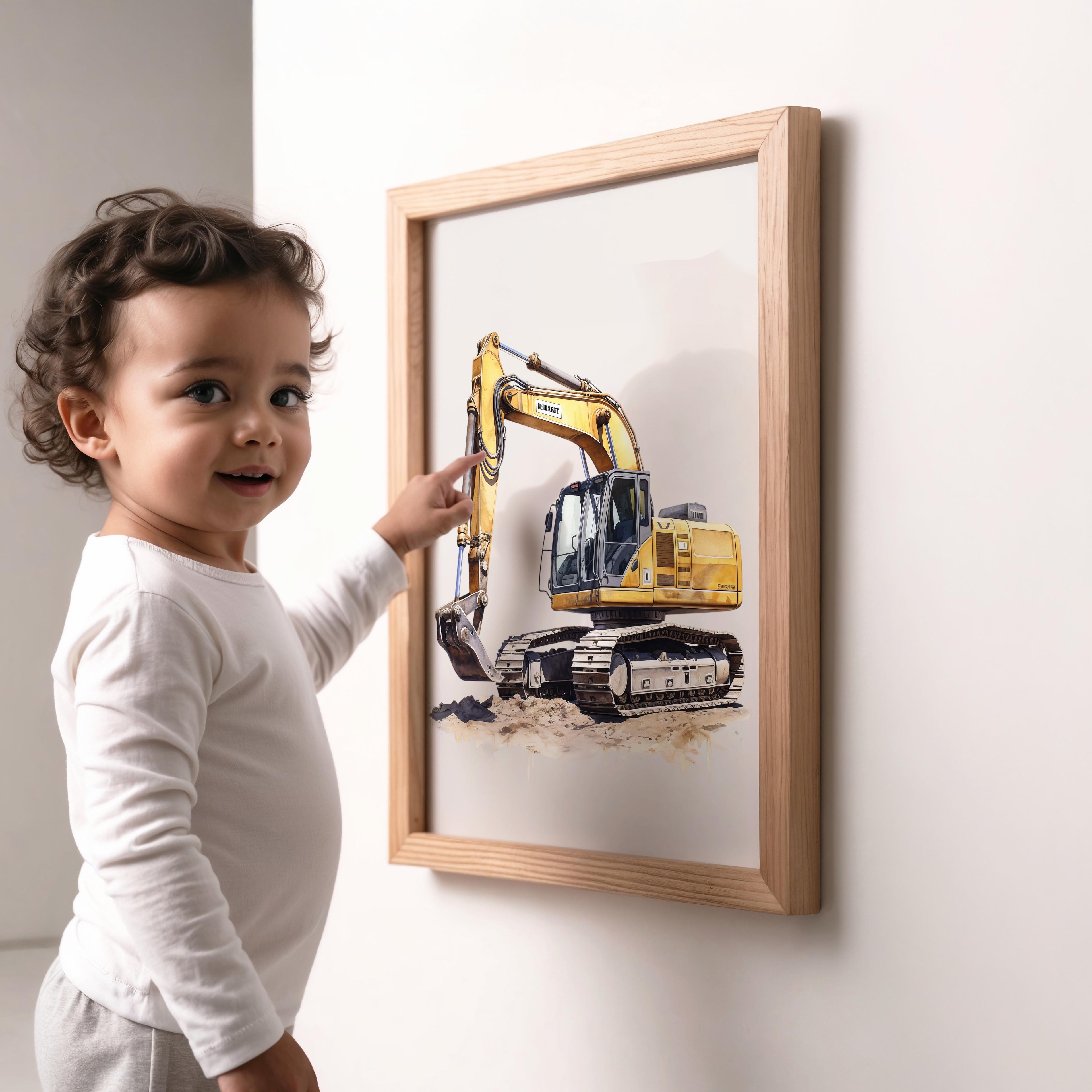 Watercolor Excavator Construction Truck Nursery Wall Art