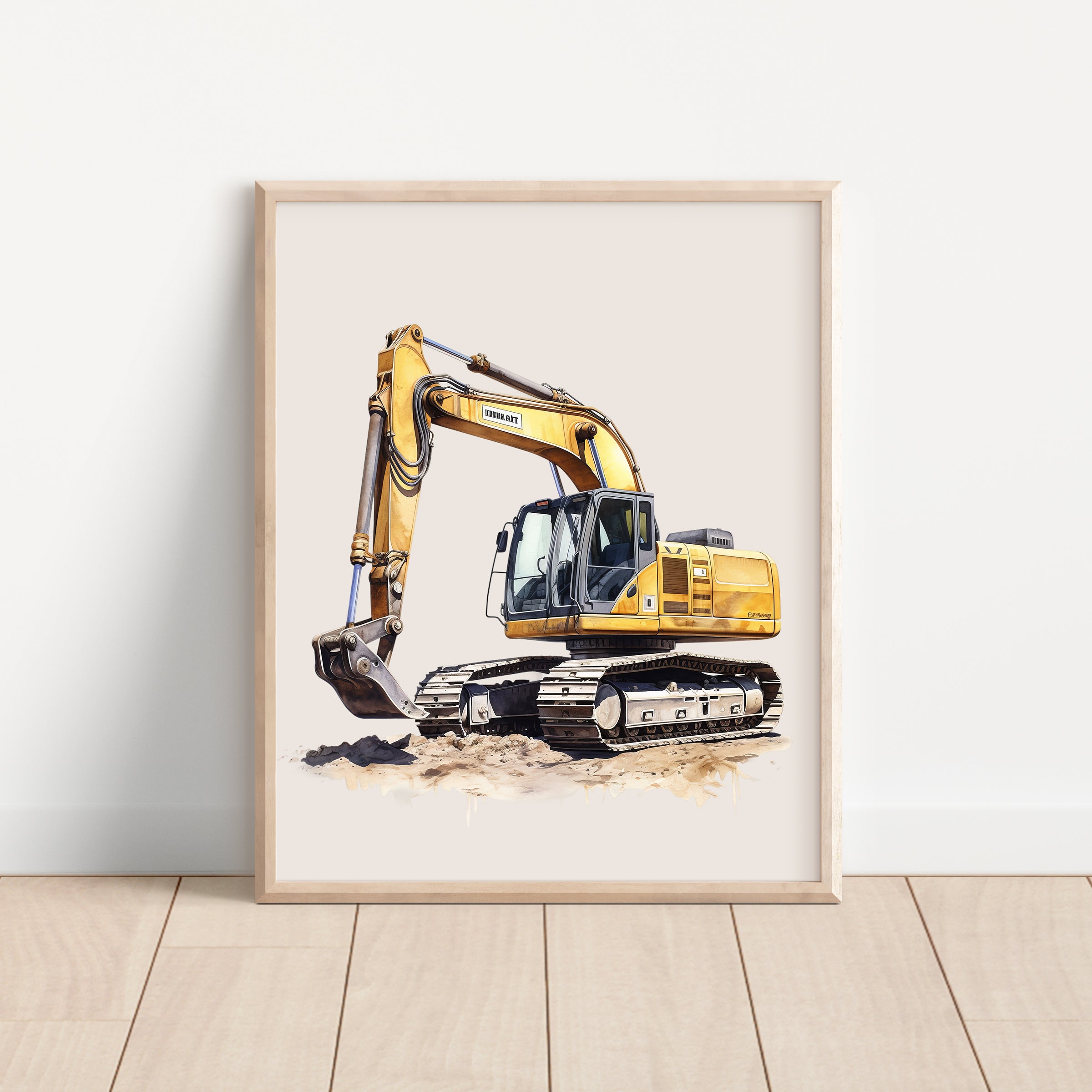 Watercolor Excavator Construction Truck Nursery Wall Art