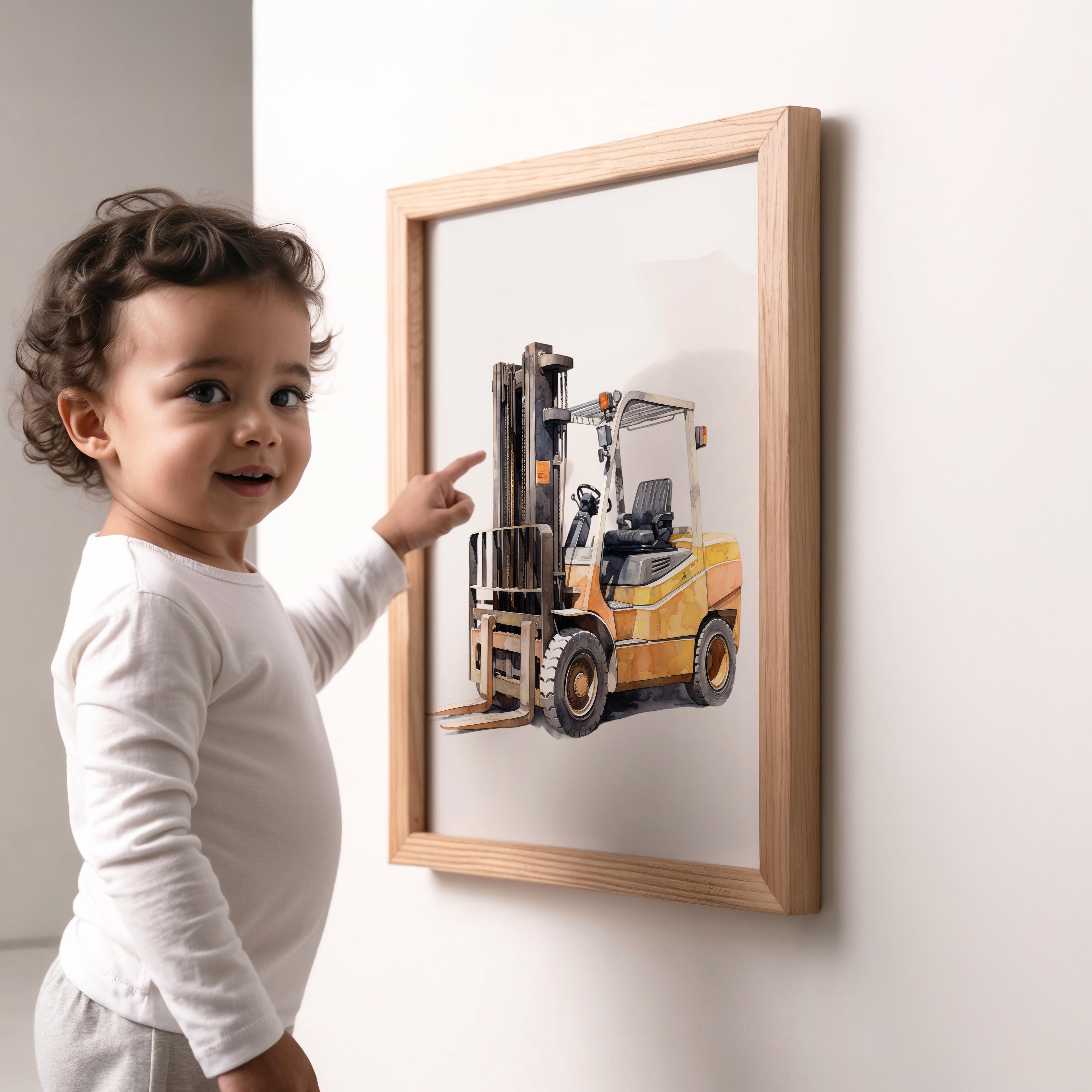 Watercolor Forklift Construction Truck Nursery Wall Art