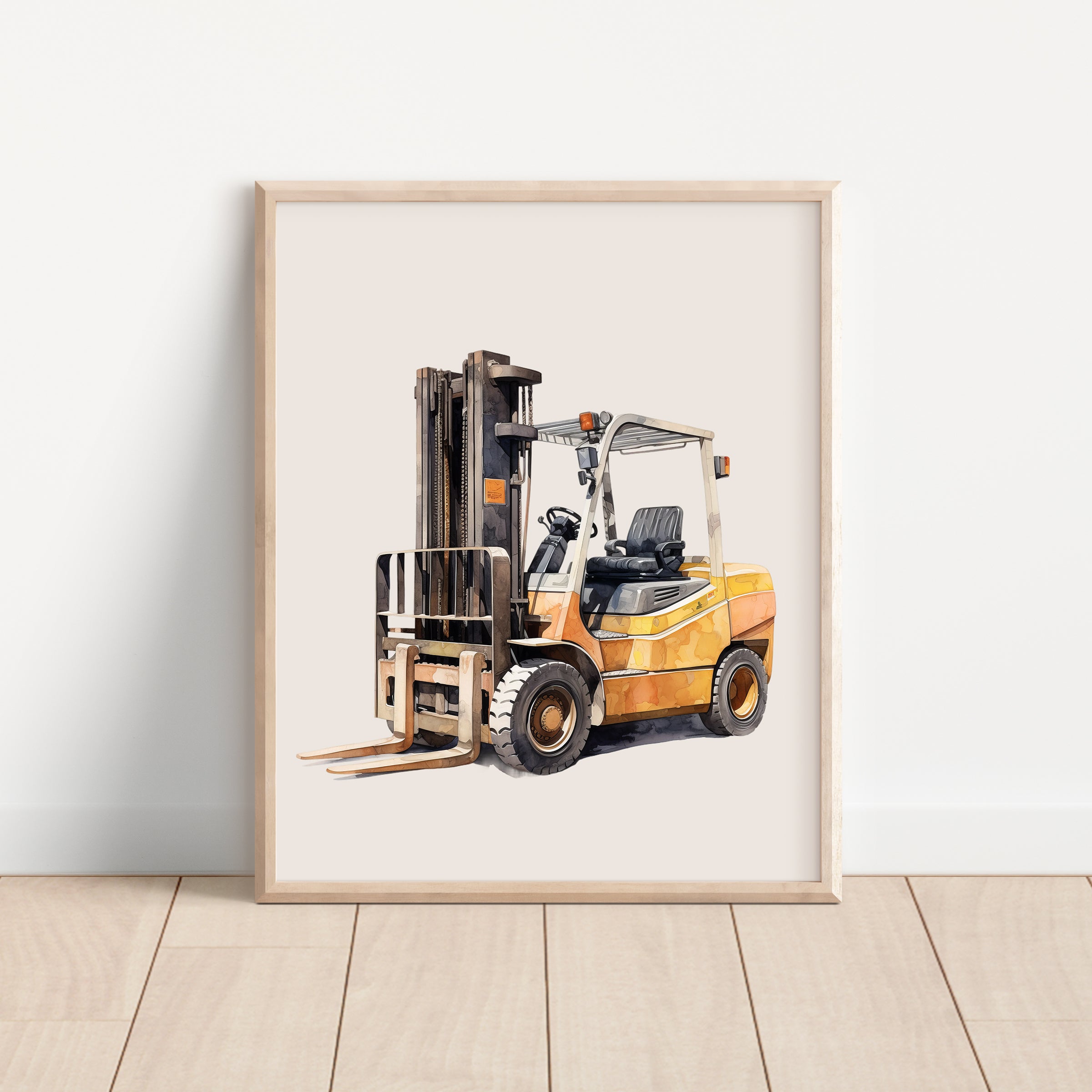 Watercolor Forklift Construction Truck Nursery Wall Art