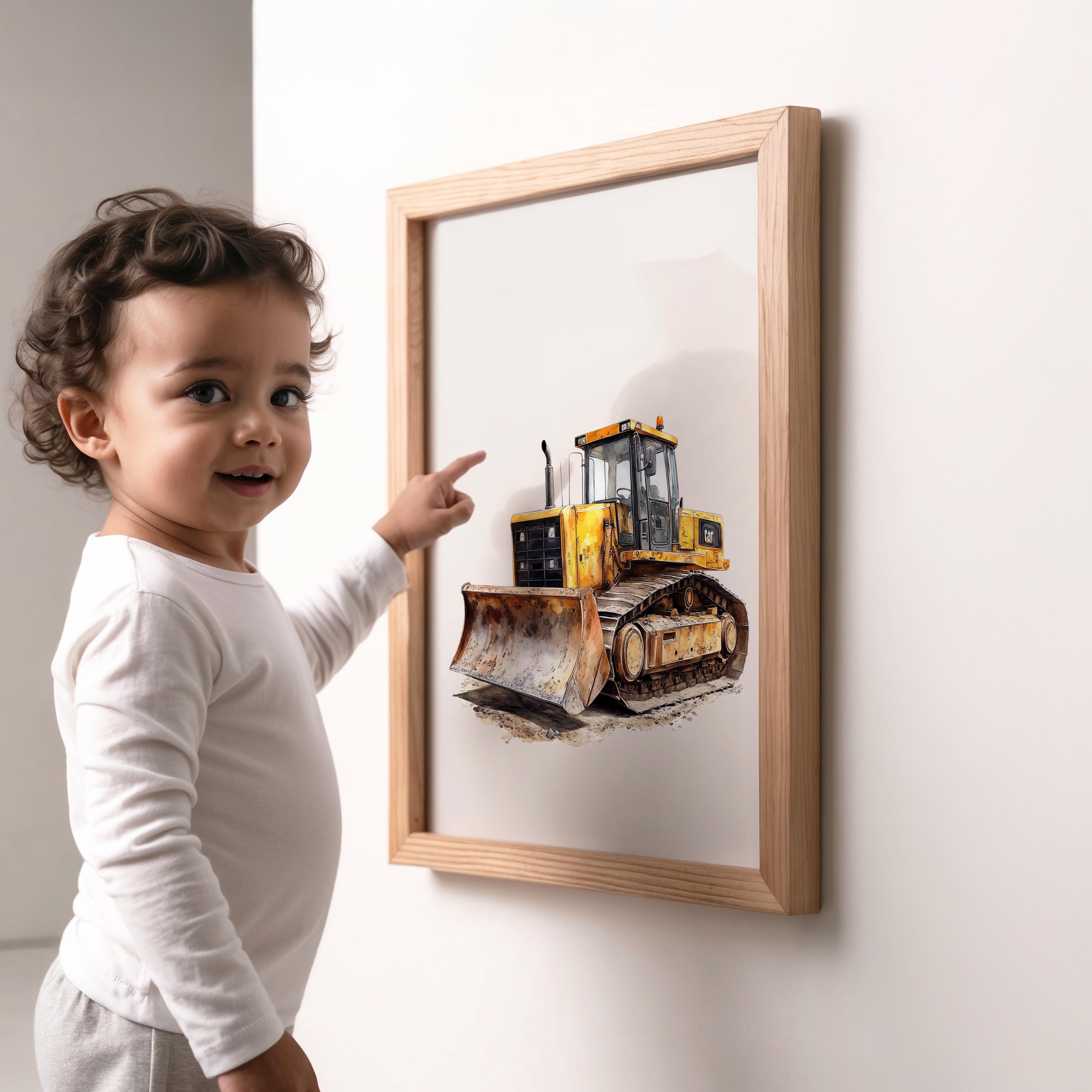 Watercolor Loader Construction Truck Nursery Wall Art