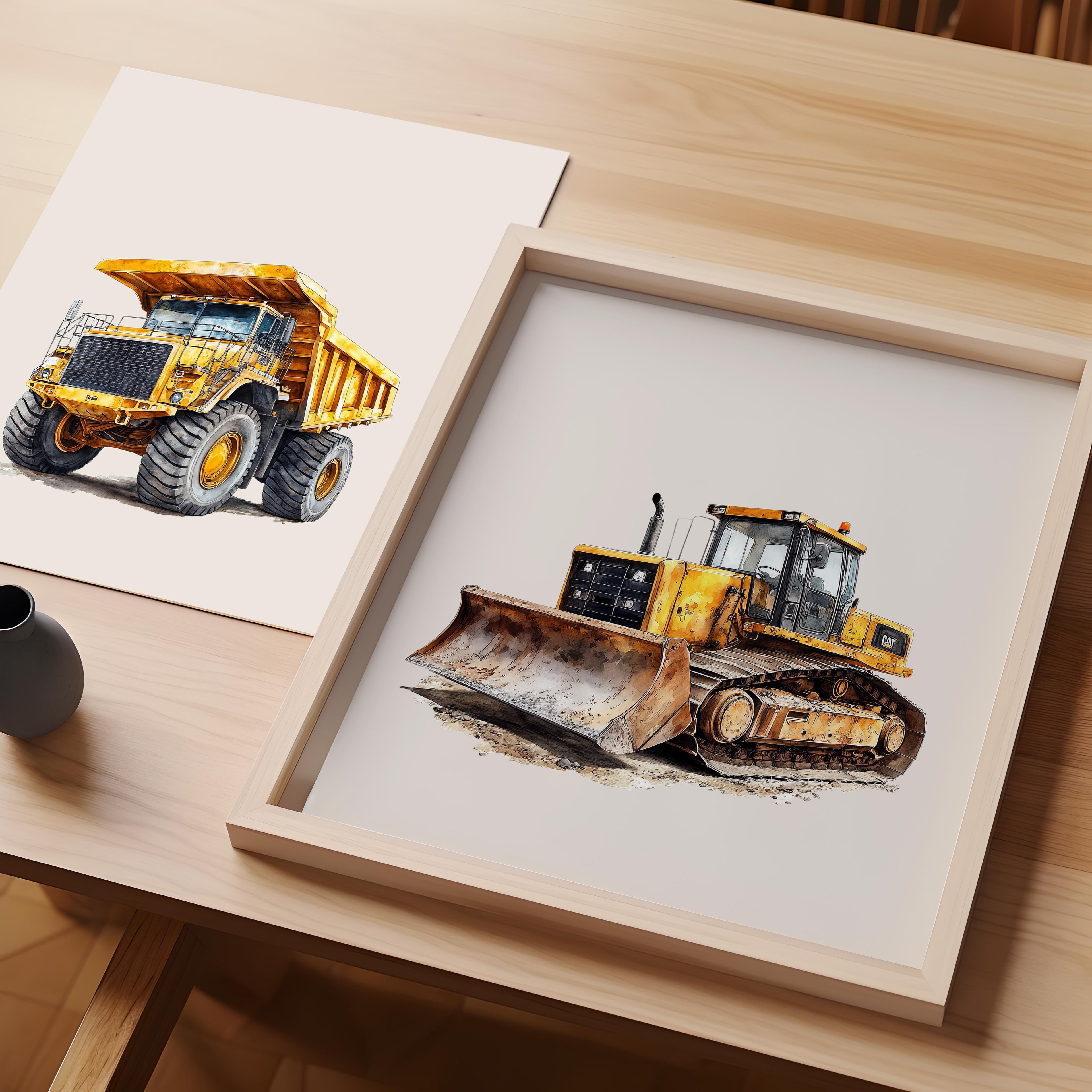 Watercolor Loader Construction Truck Nursery Wall Art