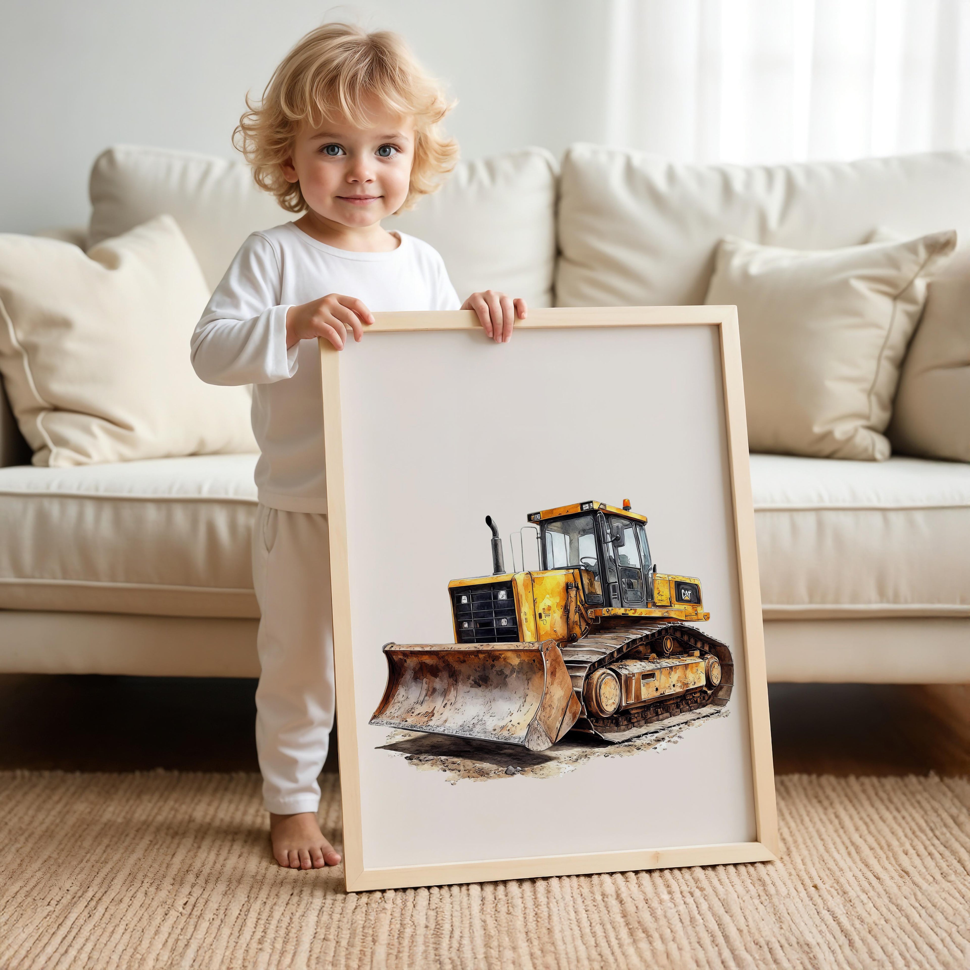 Watercolor Loader Construction Truck Nursery Wall Art