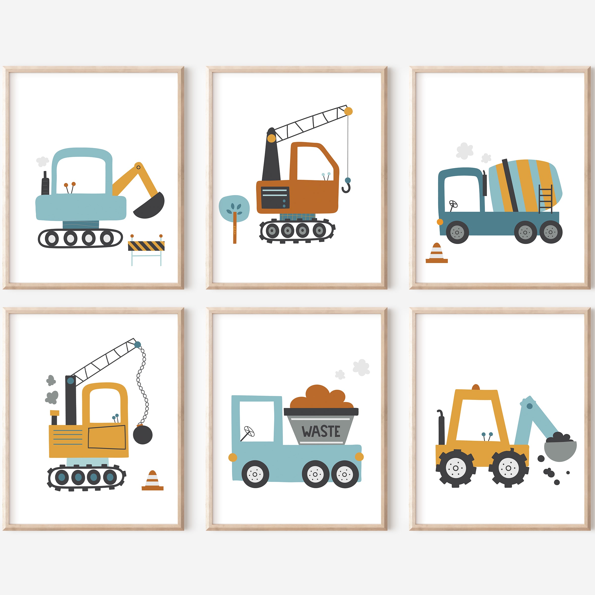 Modern Construction Site Wall Art – Set of 6