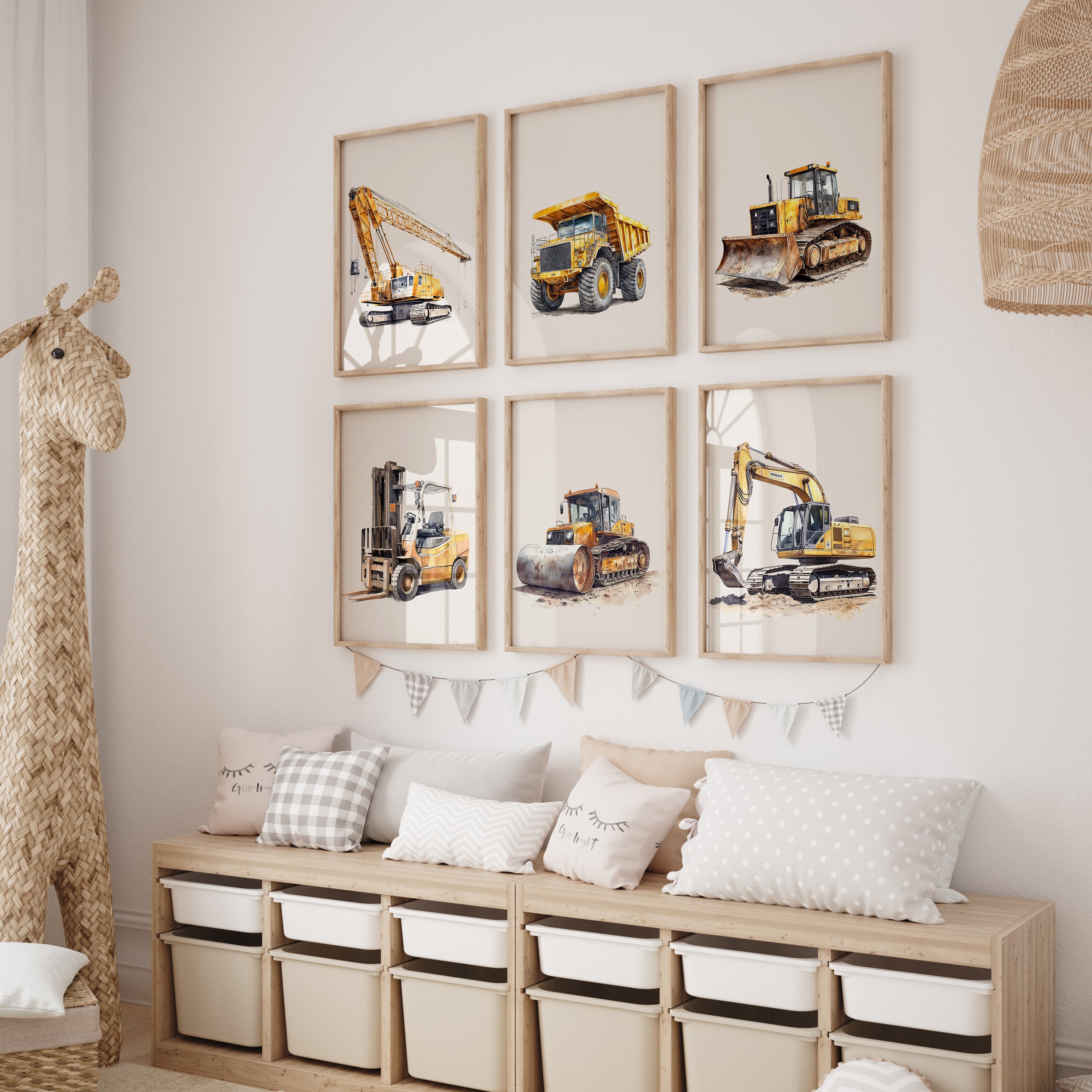 Construction Trucks Nursery Wall Art Set of 6
