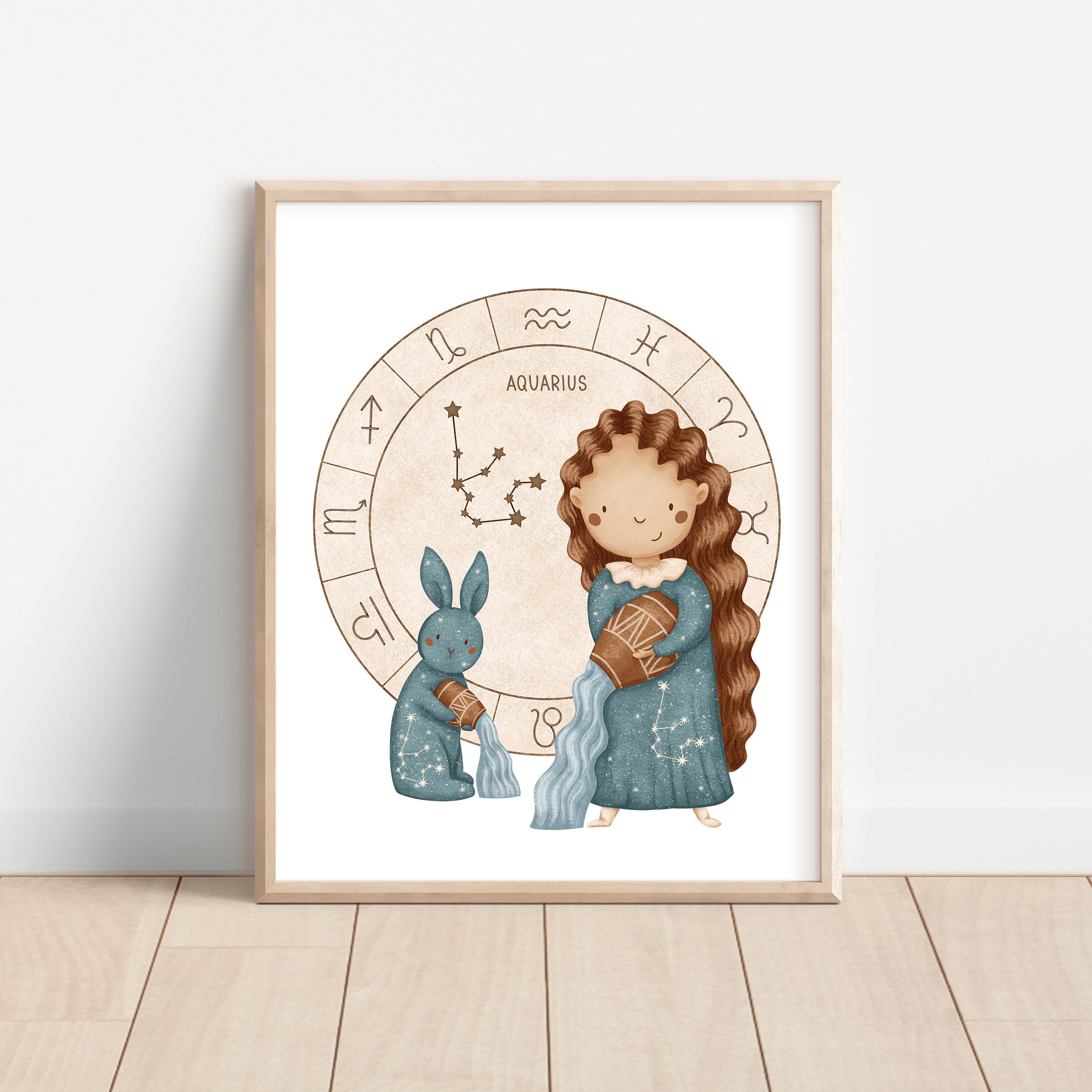 Boho Zodiac Aquarius Girl Nursery Wall Art