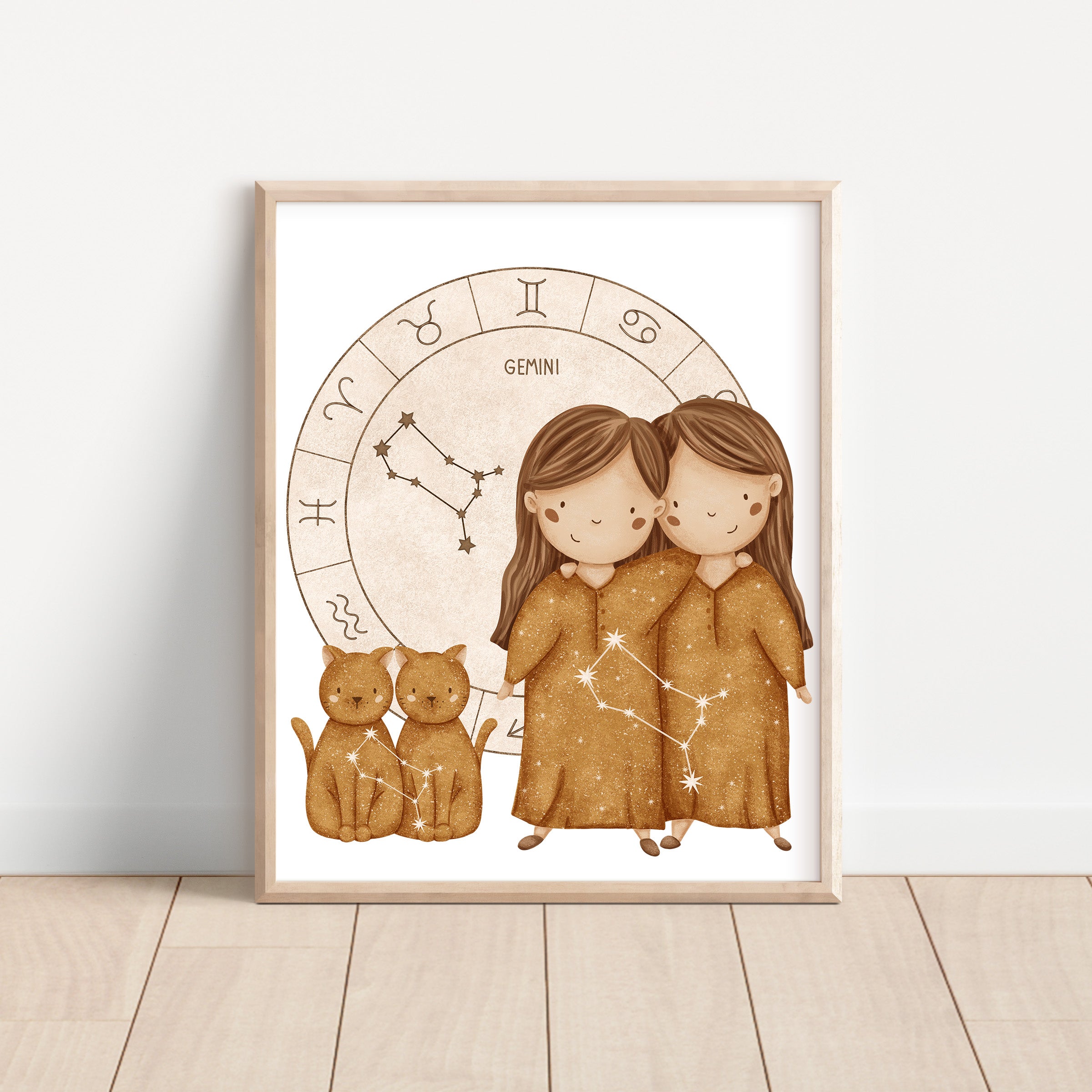 Boho Zodiac Gemini Girl Nursery Wall Art