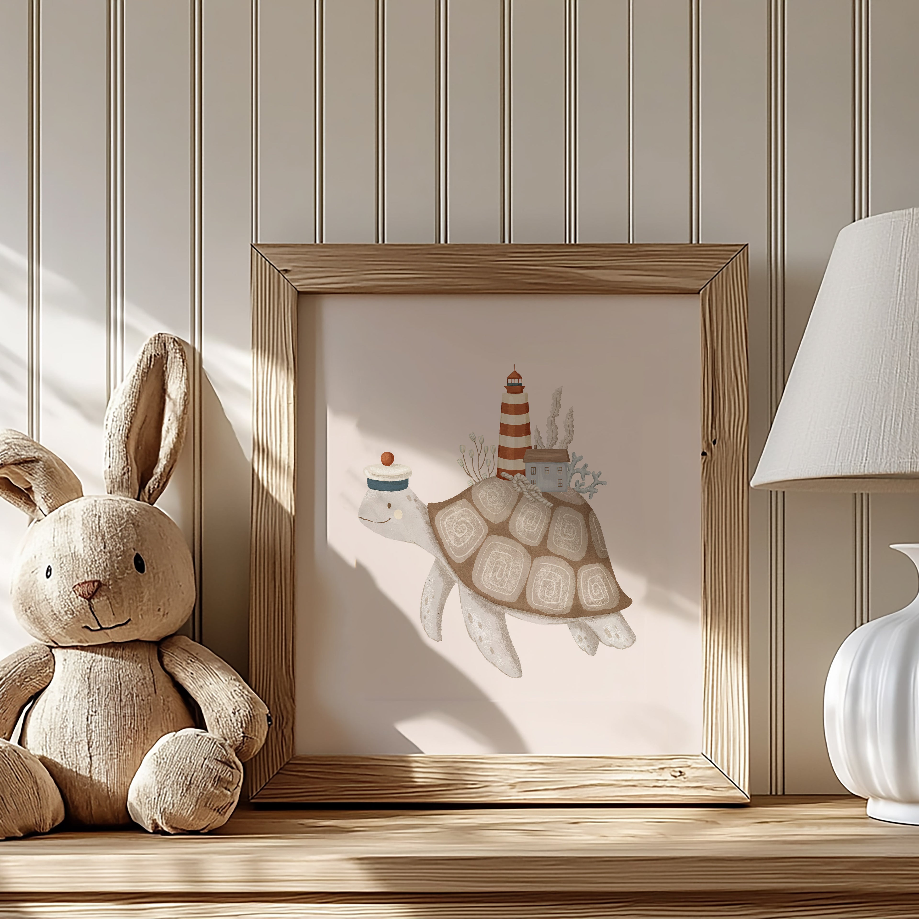 Turtle Sailor & Lighthouse Nautical Nursery Wall Art