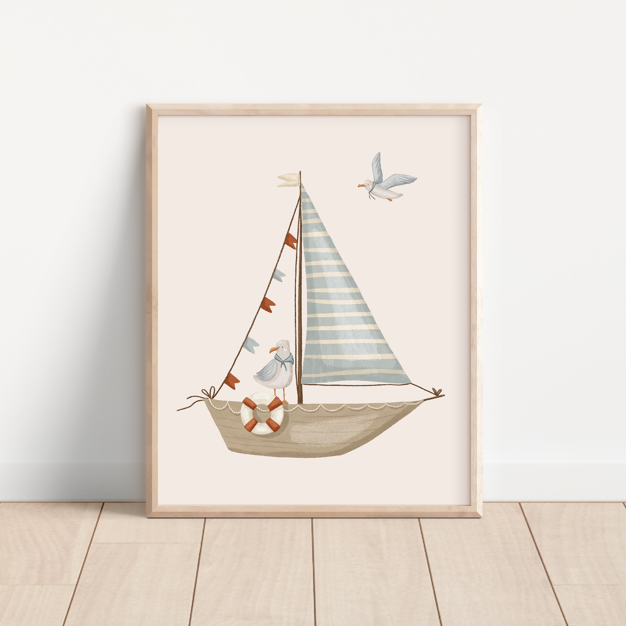 Seagulls & Sailboat Nautical Nursery Wall Art
