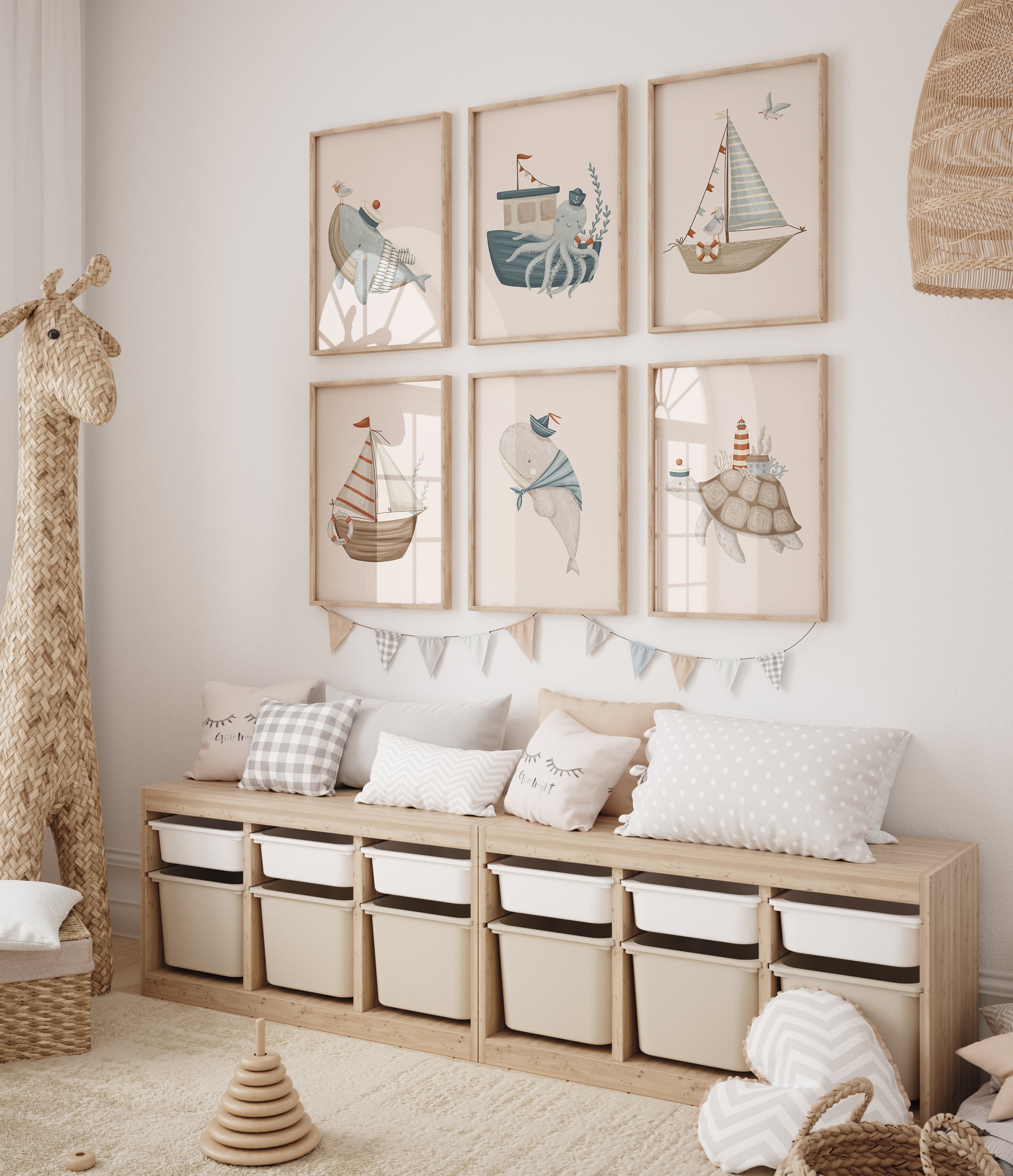 Sea-Life & Sailboats Nursery Wall Art – Set of 6