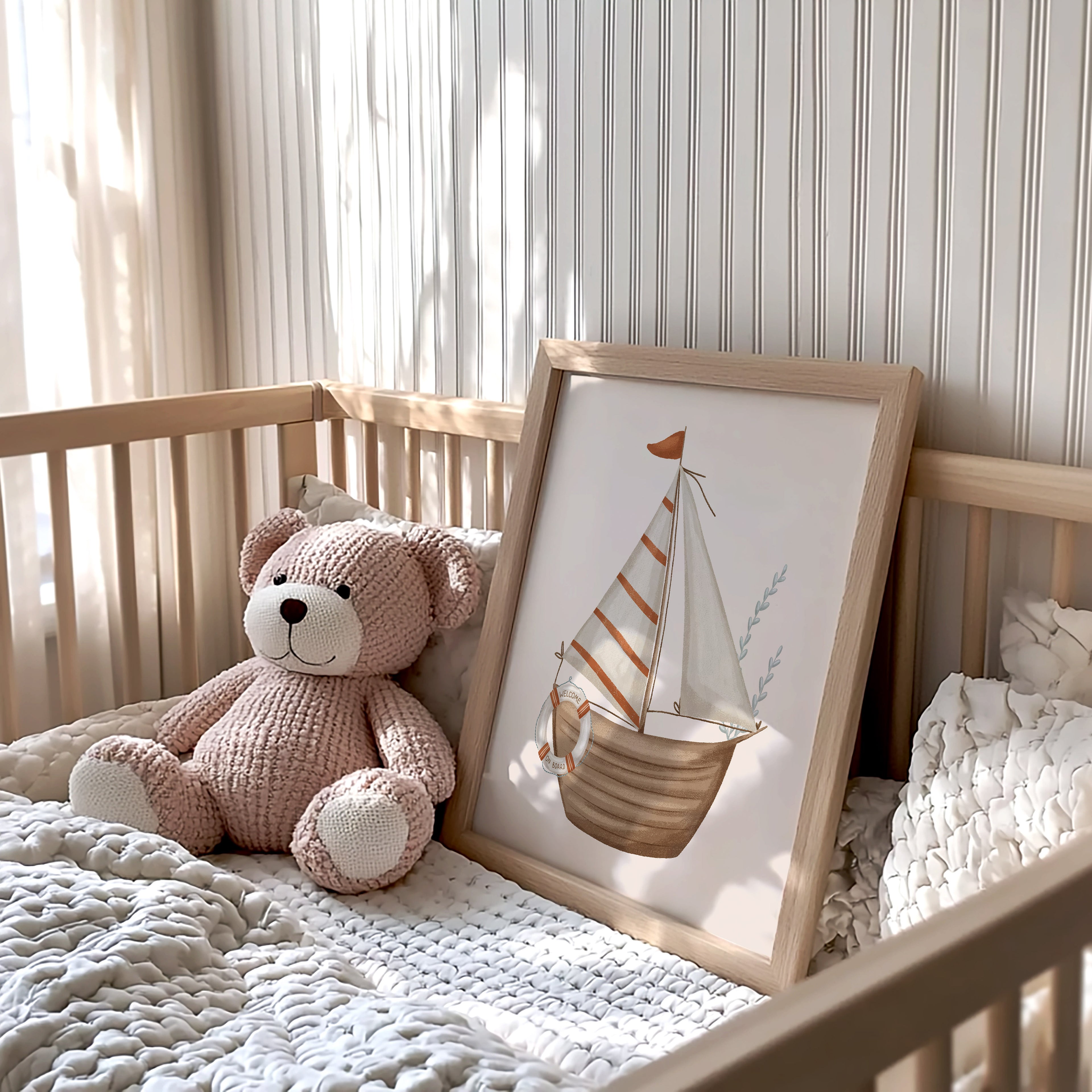Wood Sailboat “Welcome On Board” Nautical Nursery Wall Art