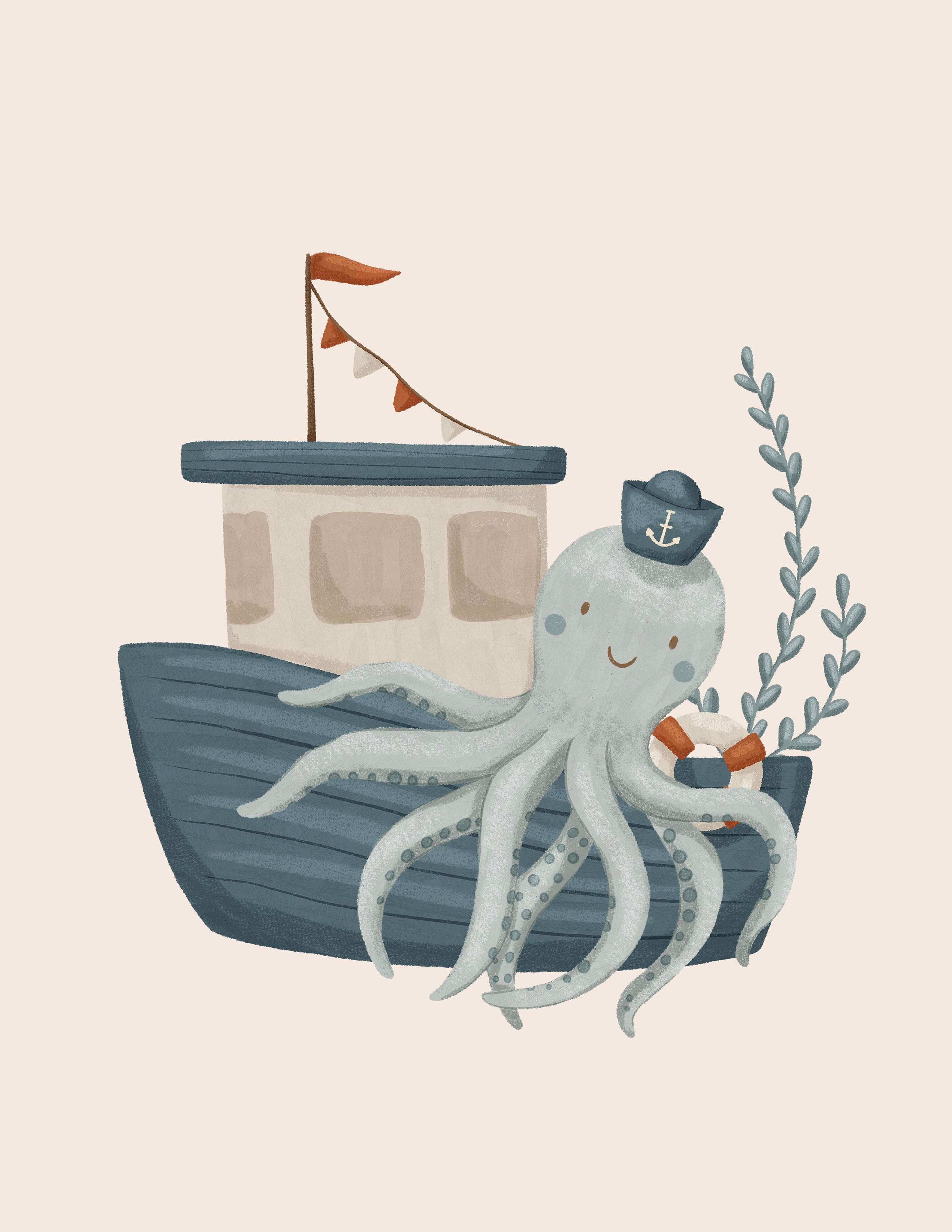 Octopus Sailor Nautical Nursery Wall Art
