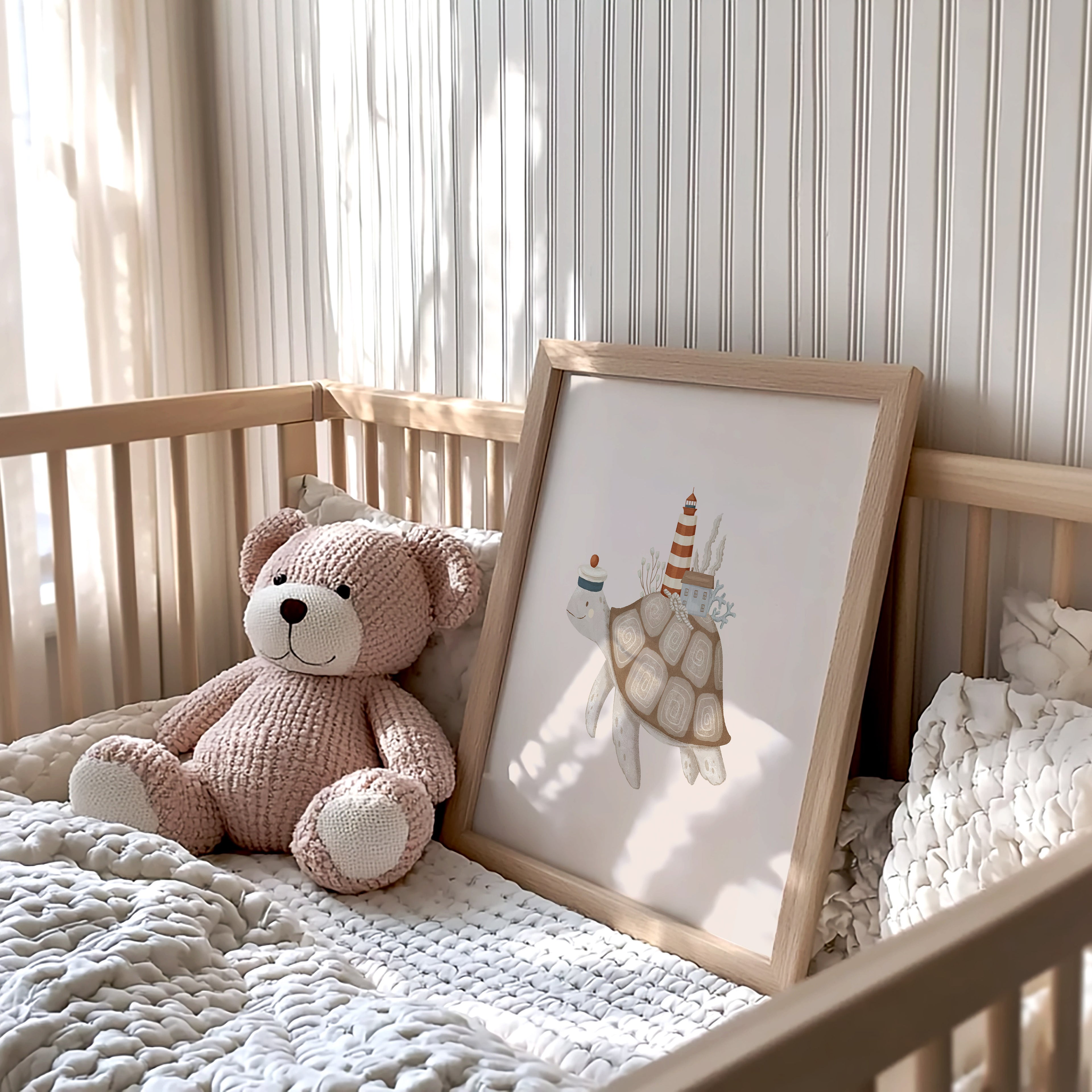 Turtle Sailor & Lighthouse Nautical Nursery Wall Art