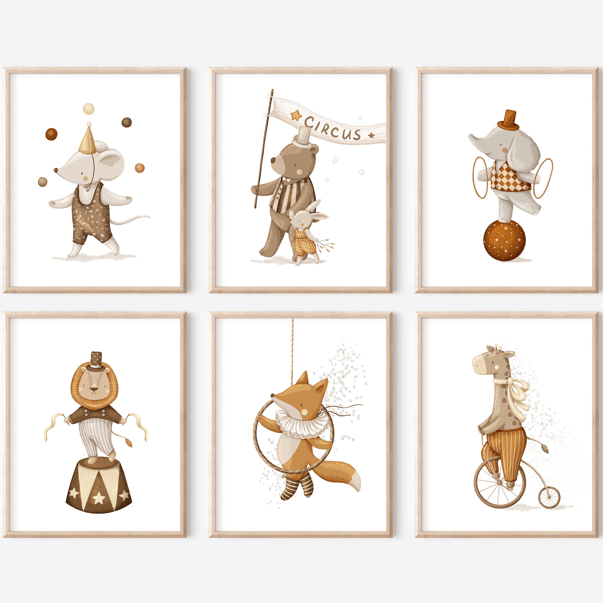 Circus Whimsical Animals Wall Art – Set of 6
