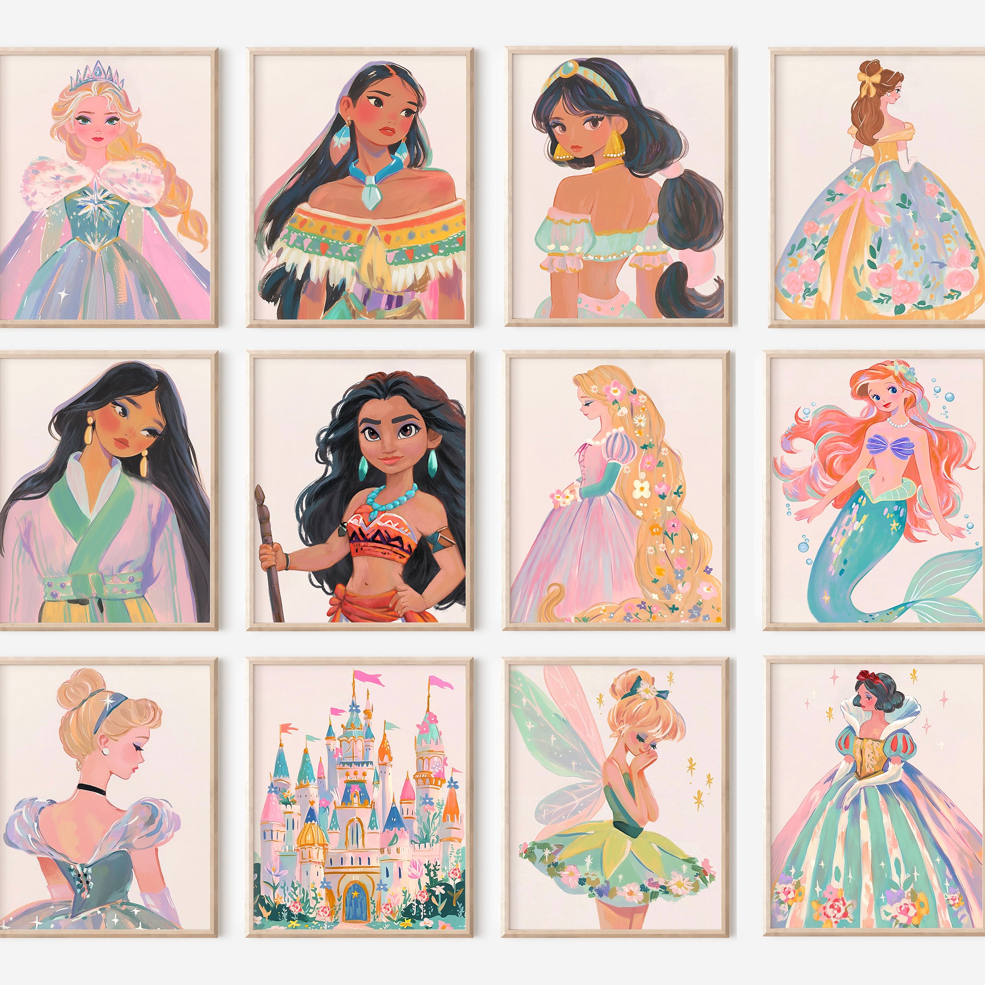 Fairytale Princess Wall Art Prints Set of 12 (Unframed)