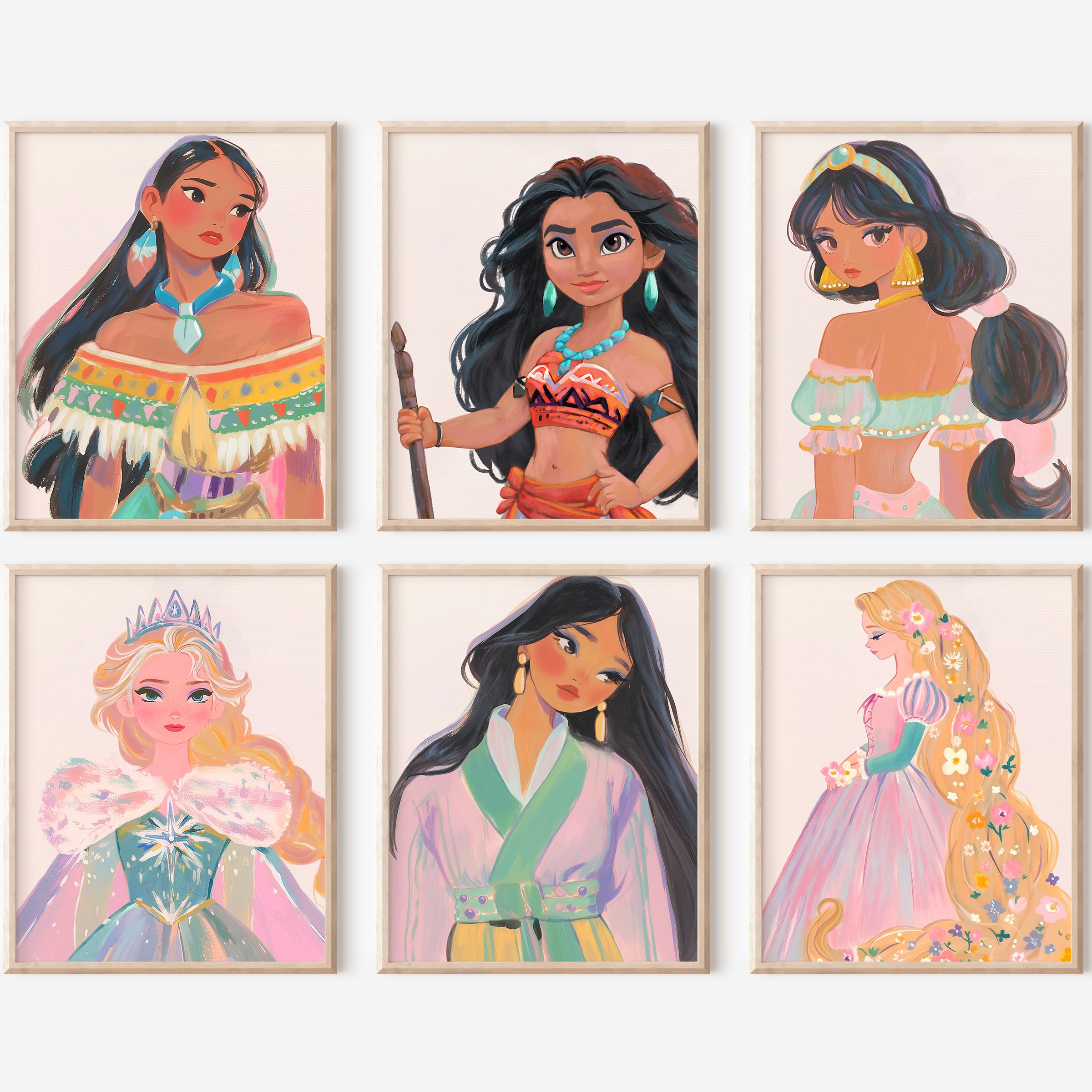 Modern Fairytale Princess Wall Art Prints - Set of 6 (Unframed)