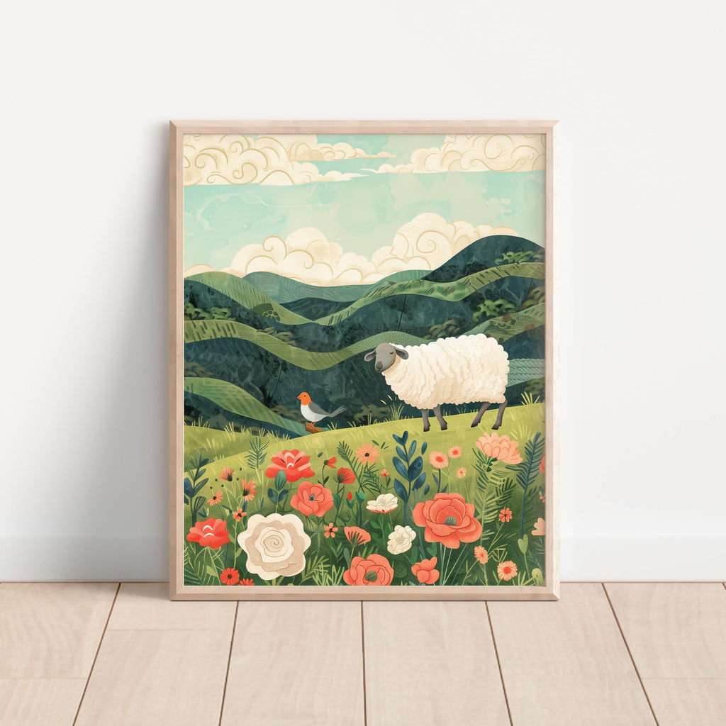 Sheep & Meadow Friends Pastoral Nursery Wall Art