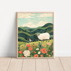 Sheep & Meadow Friends Pastoral Nursery Wall Art
