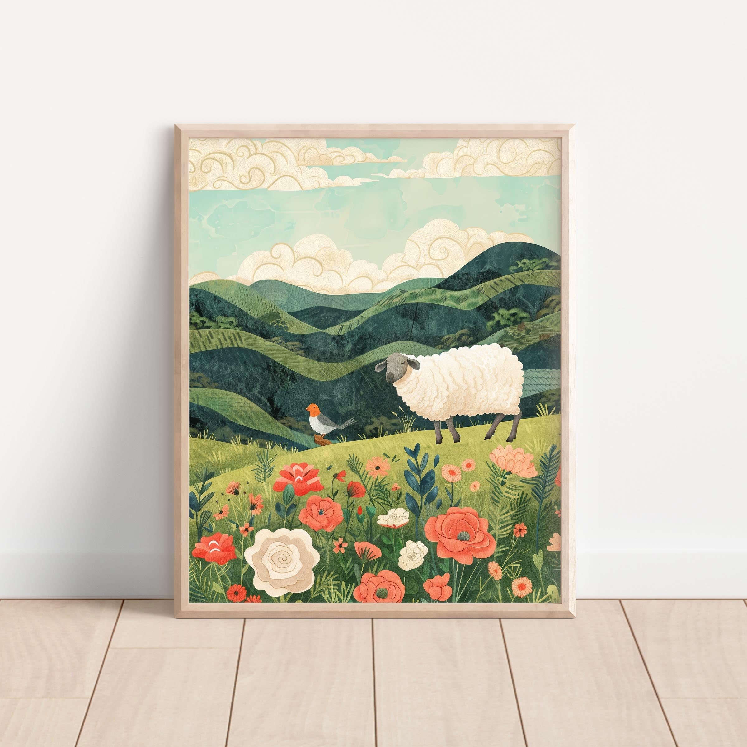 Sheep & Meadow Friends Pastoral Nursery Wall Art