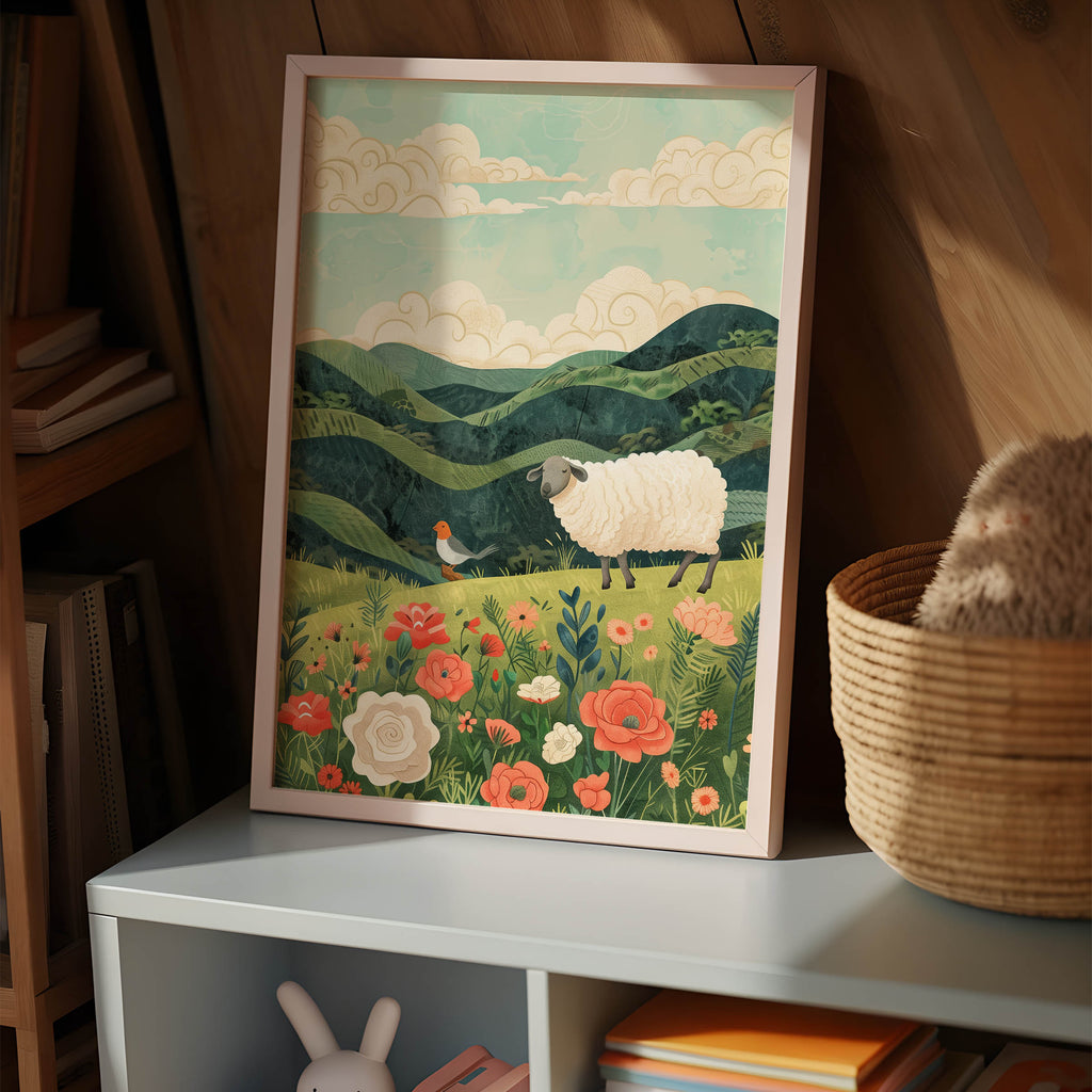 Sheep & Meadow Friends Pastoral Nursery Wall Art