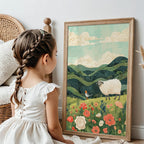 Sheep & Meadow Friends Pastoral Nursery Wall Art