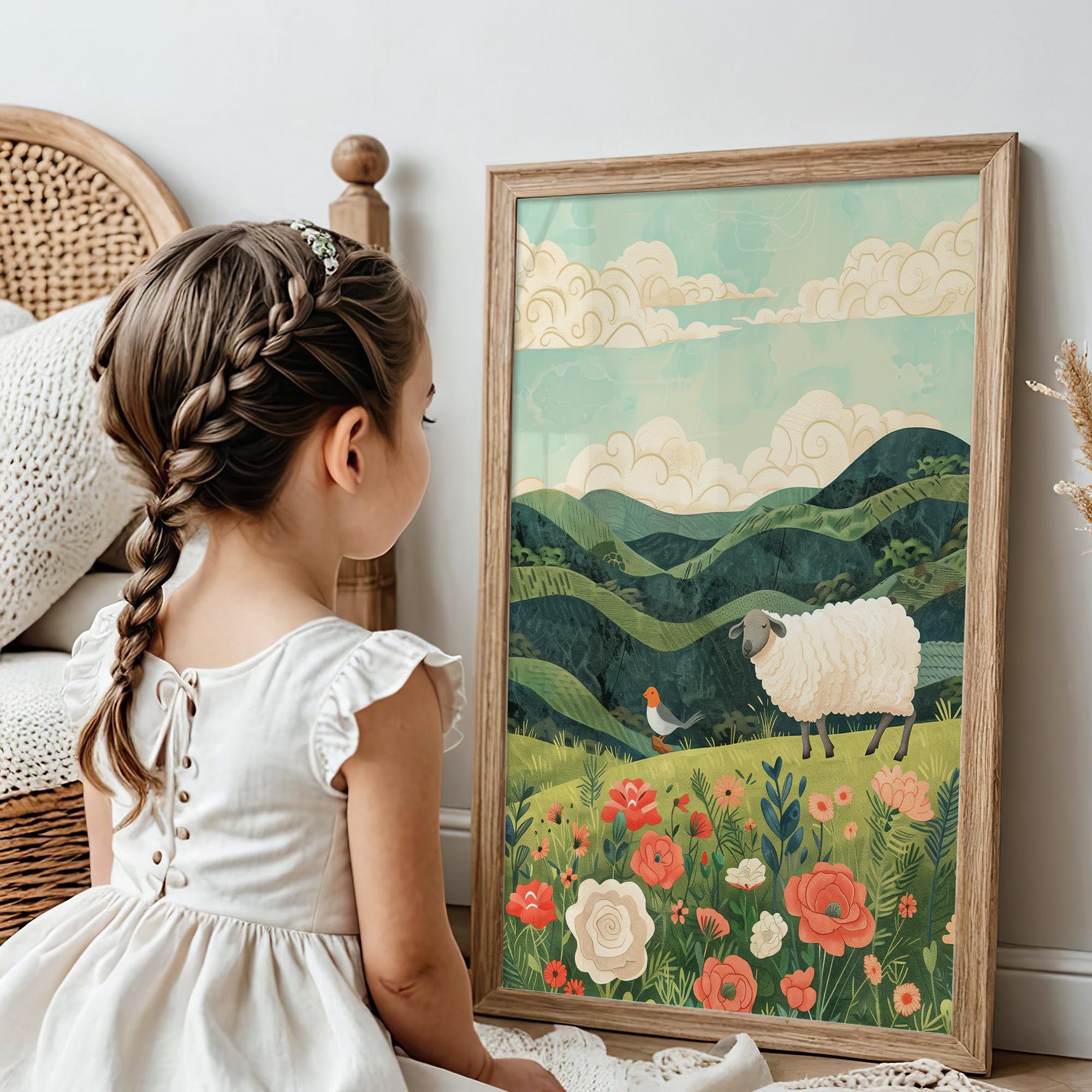 Sheep & Meadow Friends Pastoral Nursery Wall Art