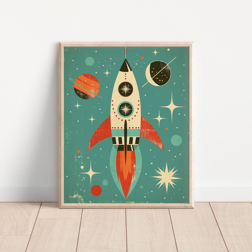 Retro Rocket Outer Space Wall Art – Single Print