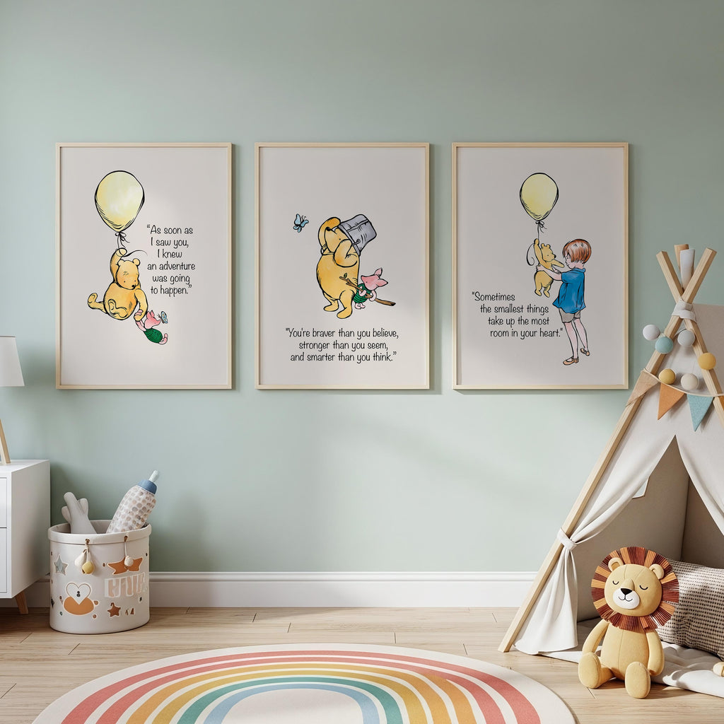 Vintage Storybook Bear Nursery Prints – Set of 3 (Unframed)