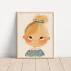 Blonde Girl with Blue Ribbon Portrait Wall Art (Unframed)