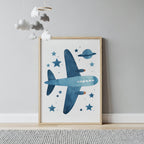 Blue Airplane and Stars Wall Art