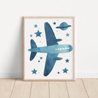 Blue Airplane and Stars Wall Art