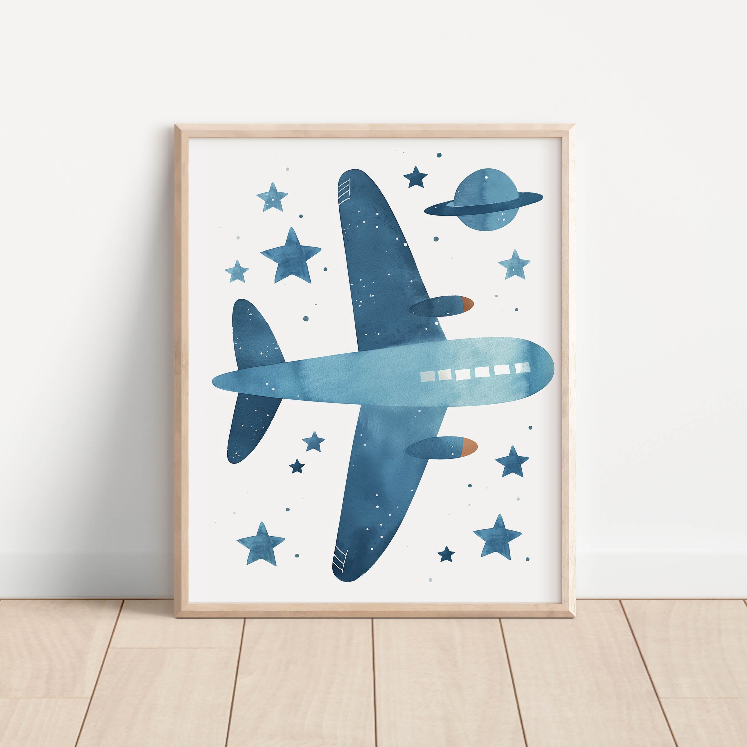 Blue Airplane and Stars Wall Art