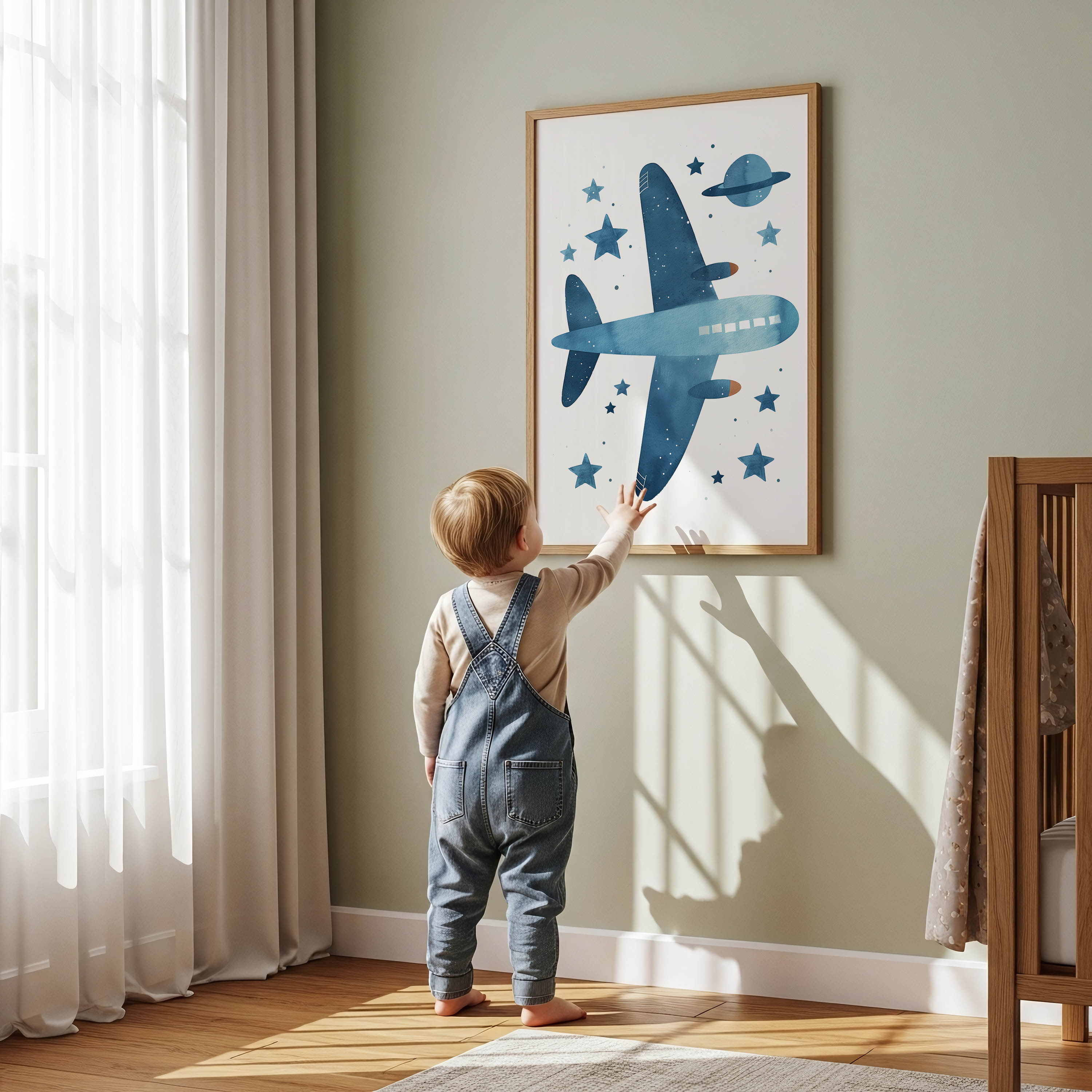 Blue Airplane and Stars Wall Art