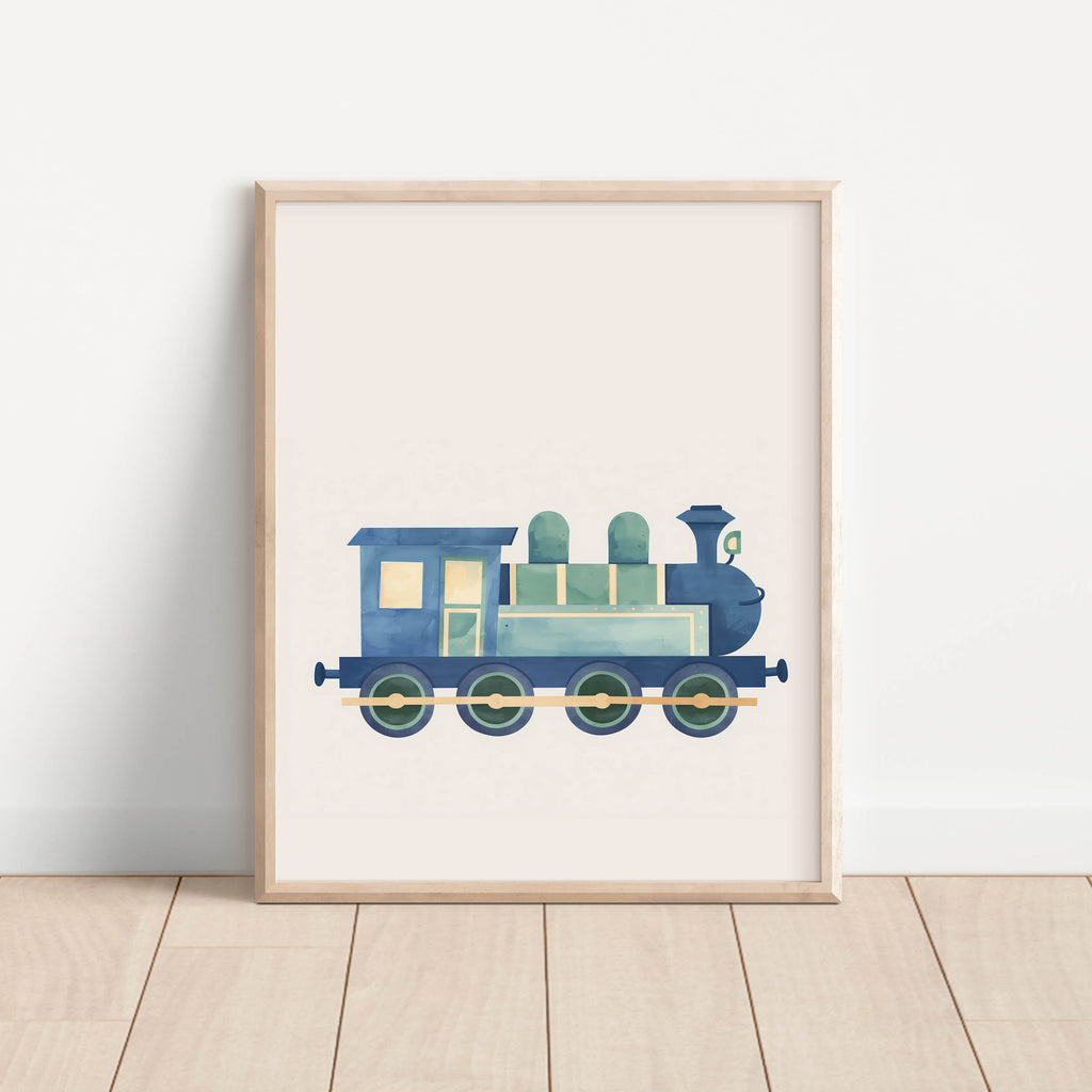 Blue Steam Locomotive Wall Art Print