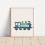 Blue Steam Locomotive Wall Art Print