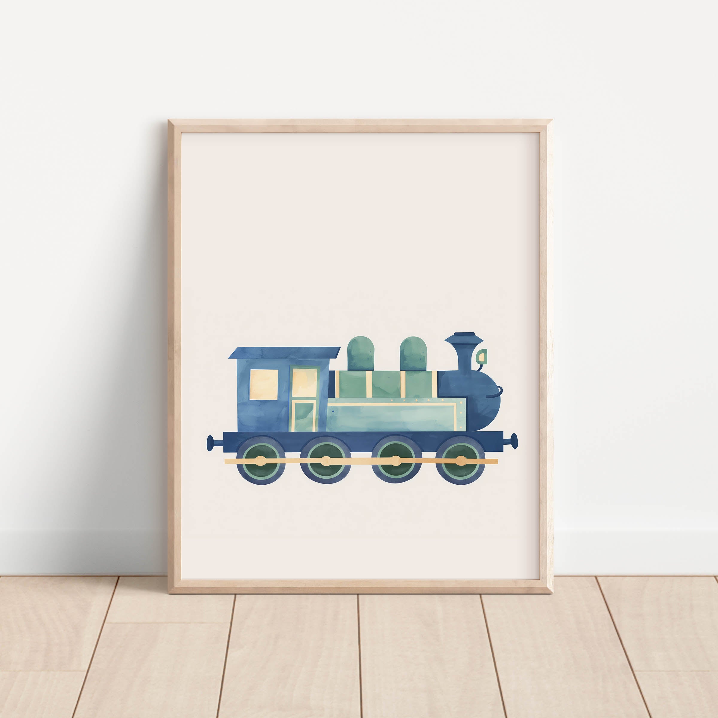 Blue Steam Locomotive Wall Art Print