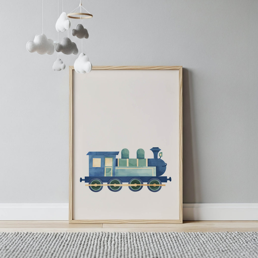 Blue Steam Locomotive Wall Art Print