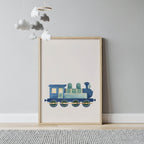 Blue Steam Locomotive Wall Art Print