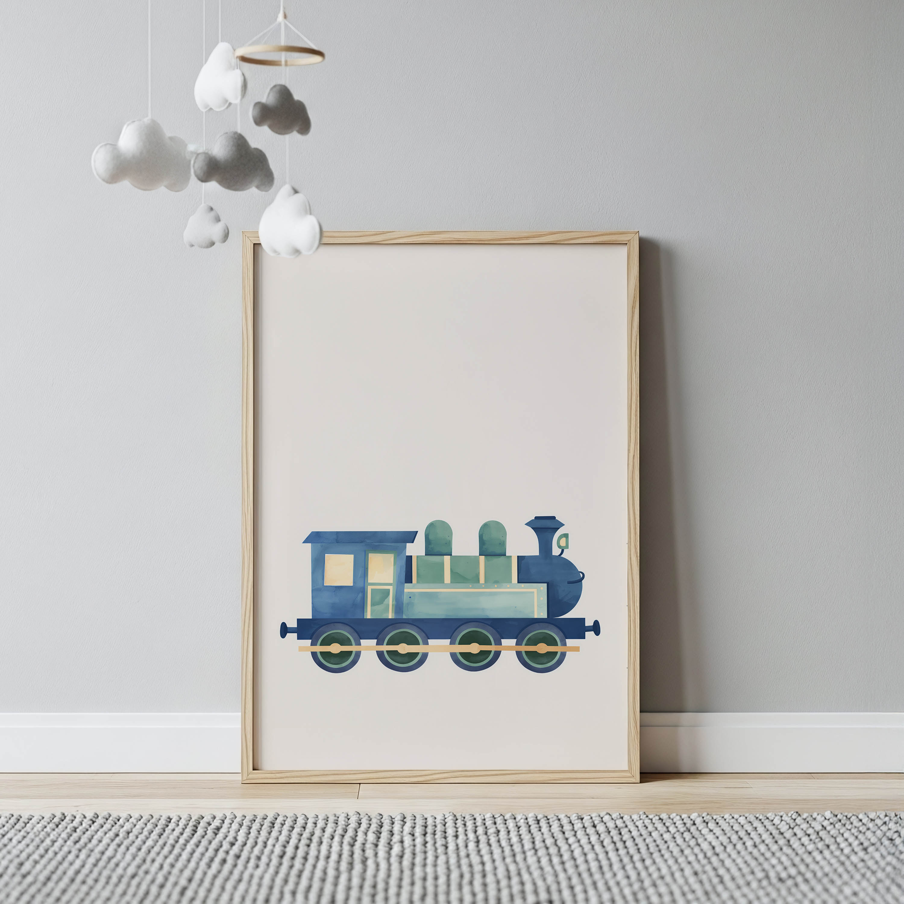 Blue Steam Locomotive Wall Art Print
