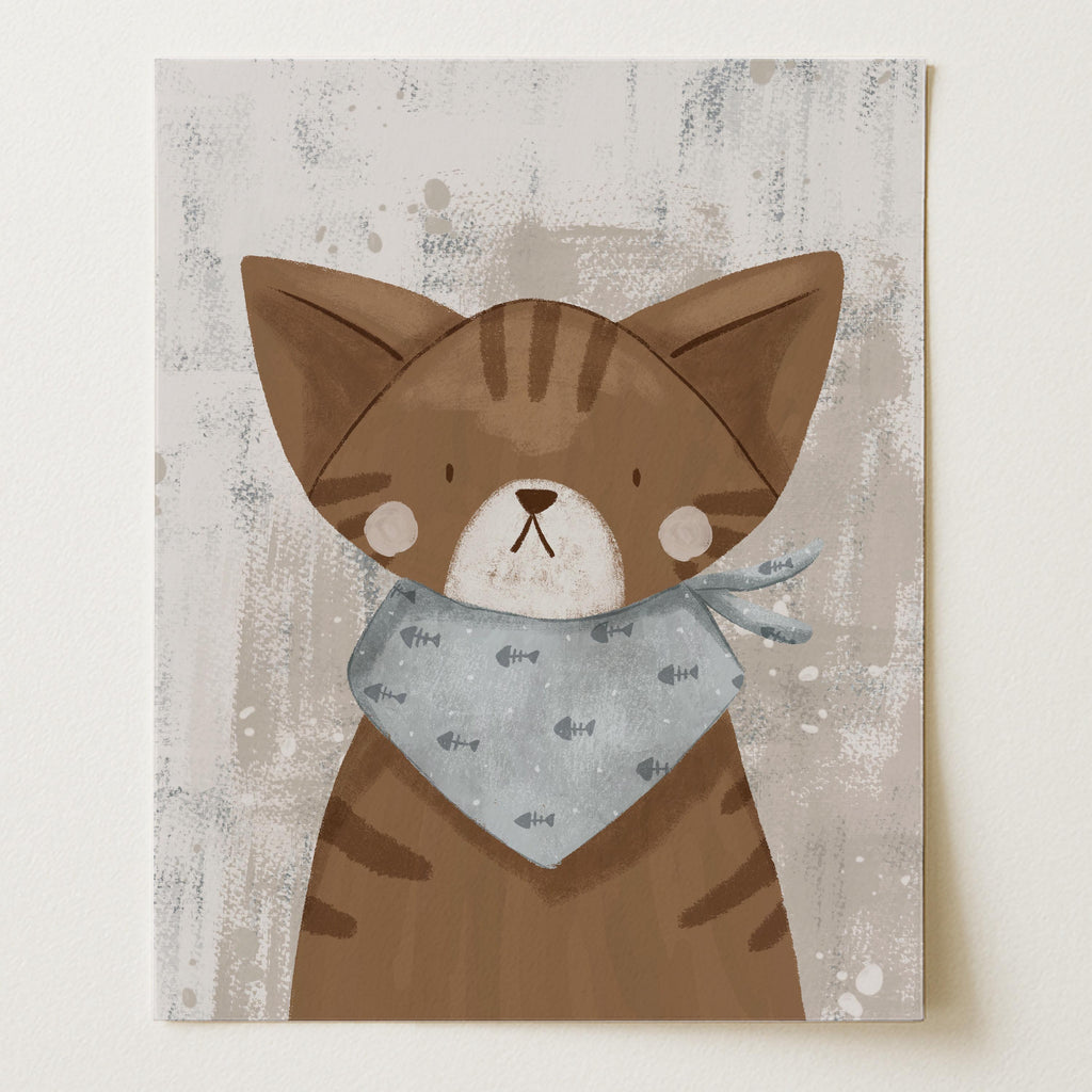 Cat Wearing a Handkerchief – Nursery Wall Art Print (Unframed)