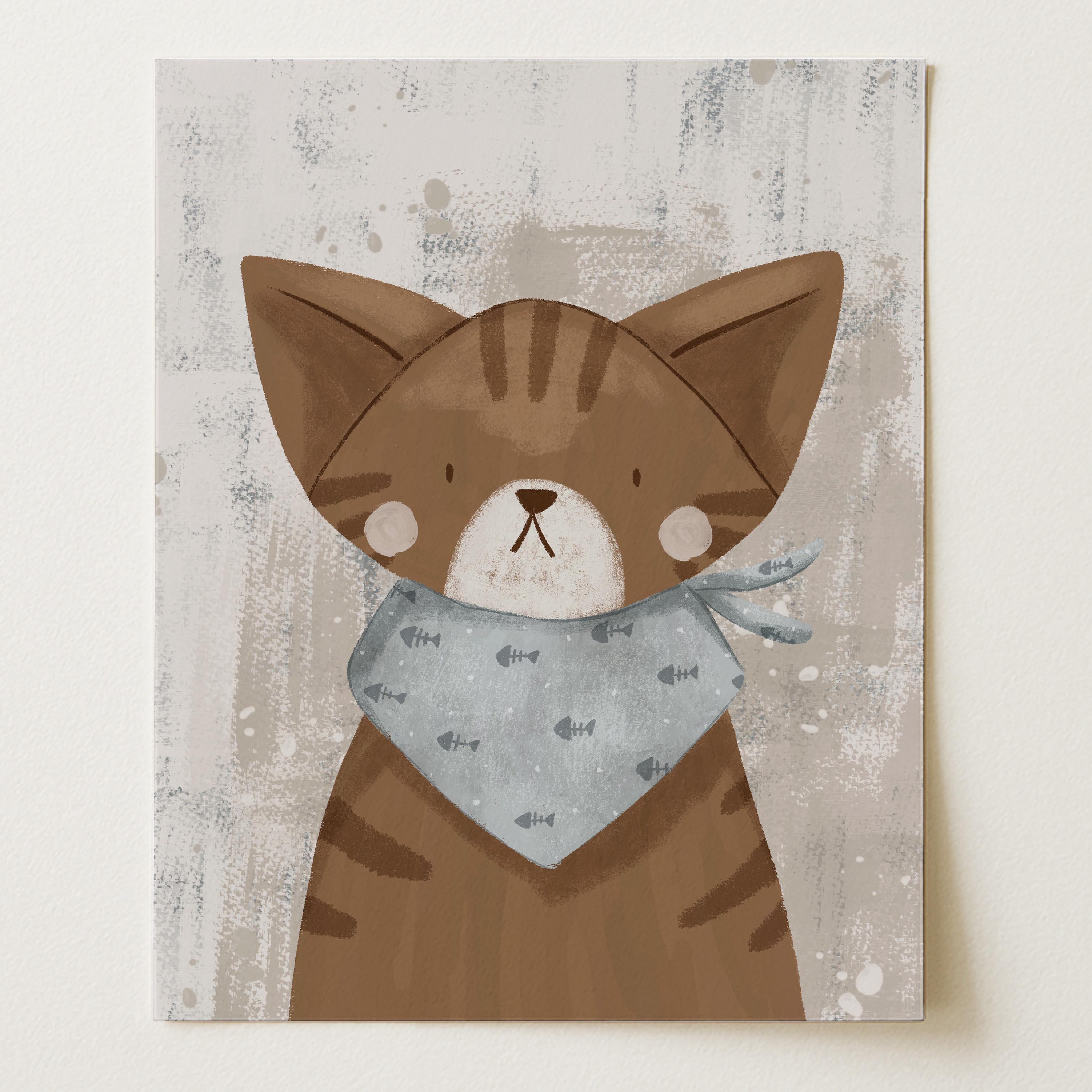 Cat Wearing a Handkerchief – Nursery Wall Art Print (Unframed)