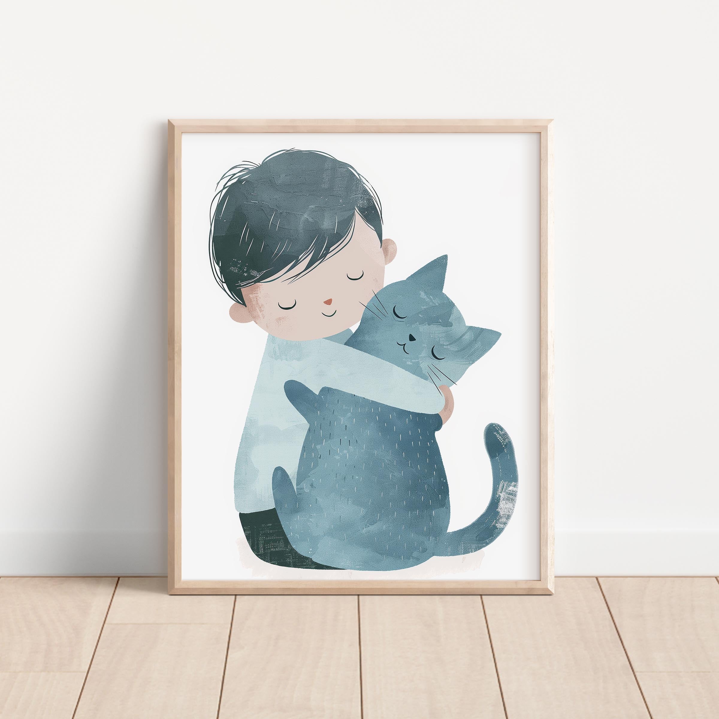 Child Hugging Cat Wall Art