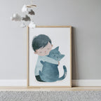 Child Hugging Cat Wall Art