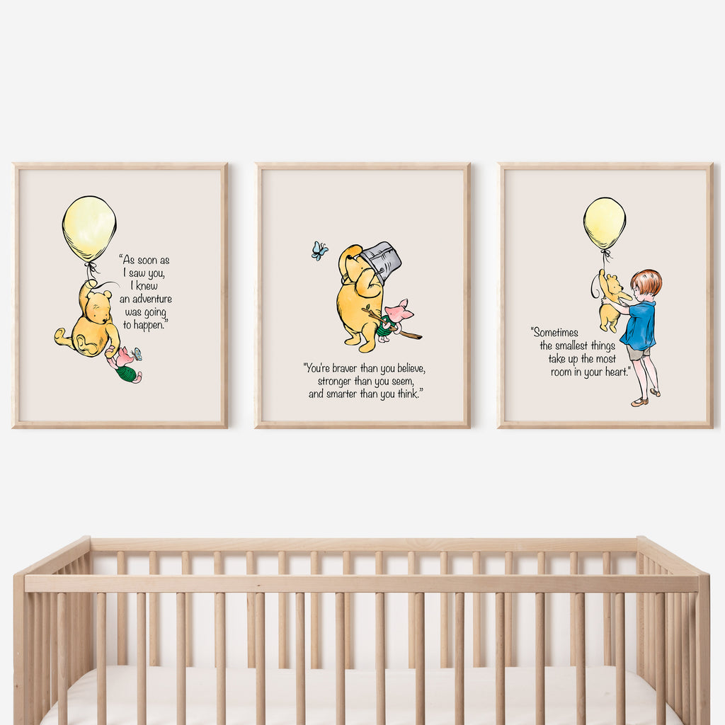 Vintage Storybook Bear Nursery Prints – Set of 3 (Unframed)