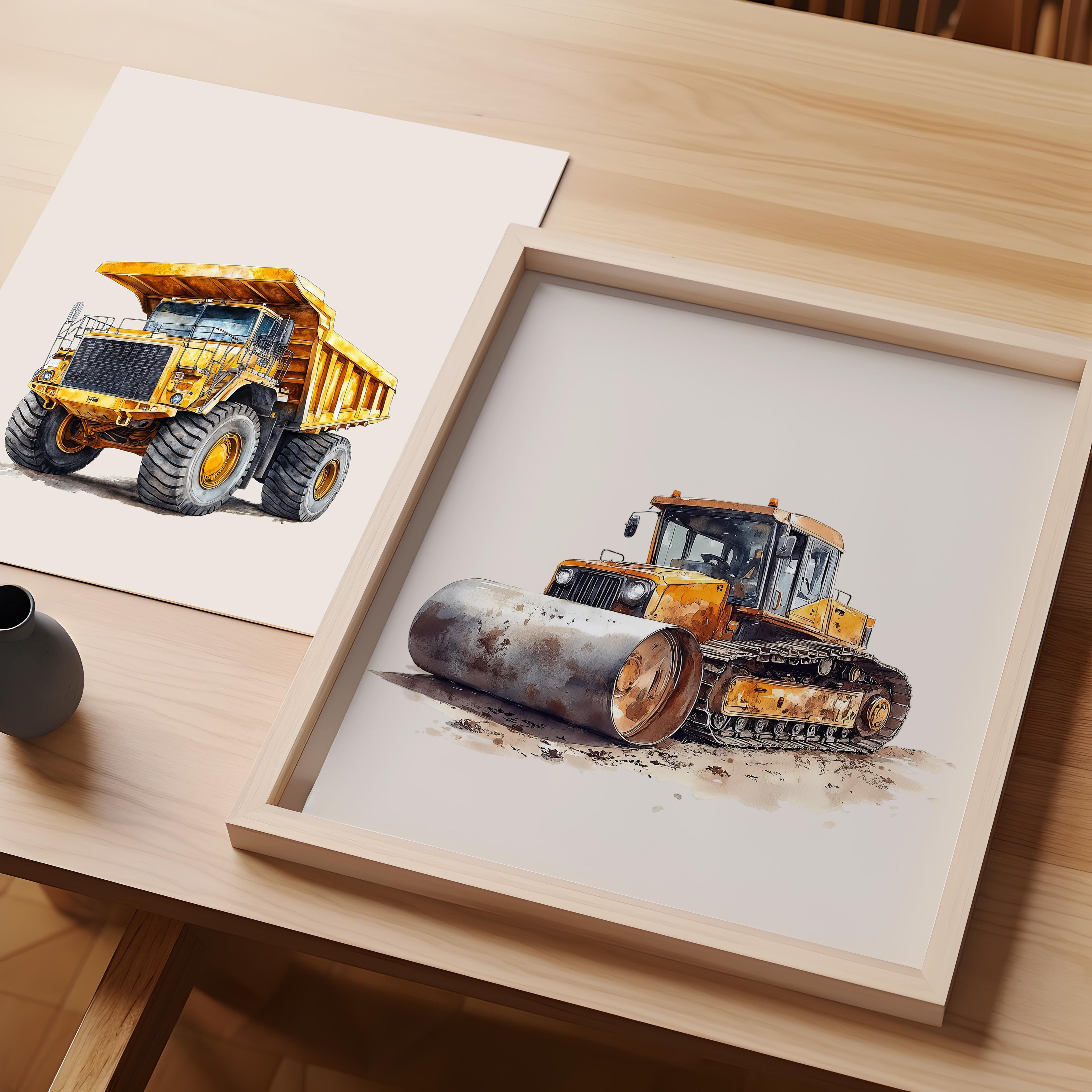 Watercolor Compactor Construction Truck Nursery Wall Art