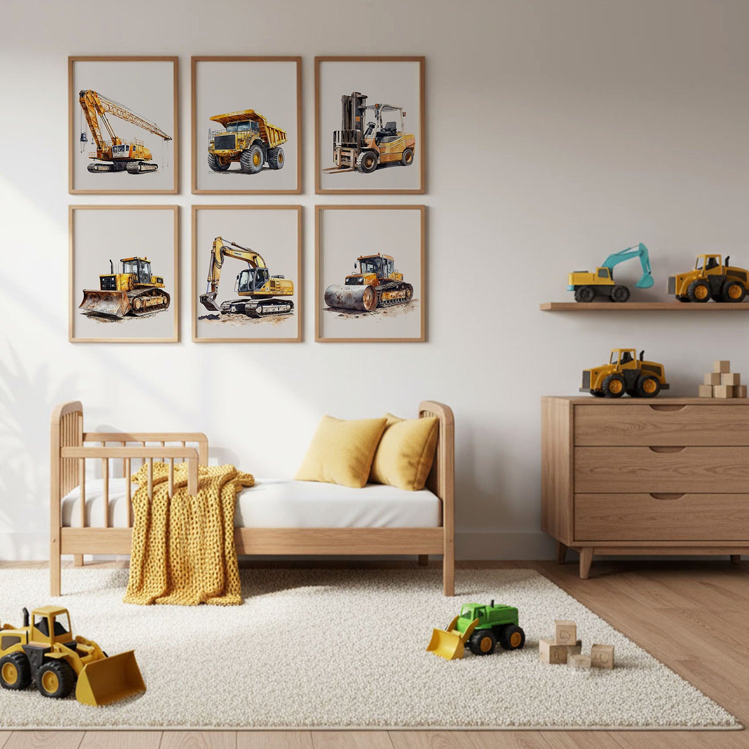 Construction Trucks Nursery Wall Art Set of 6