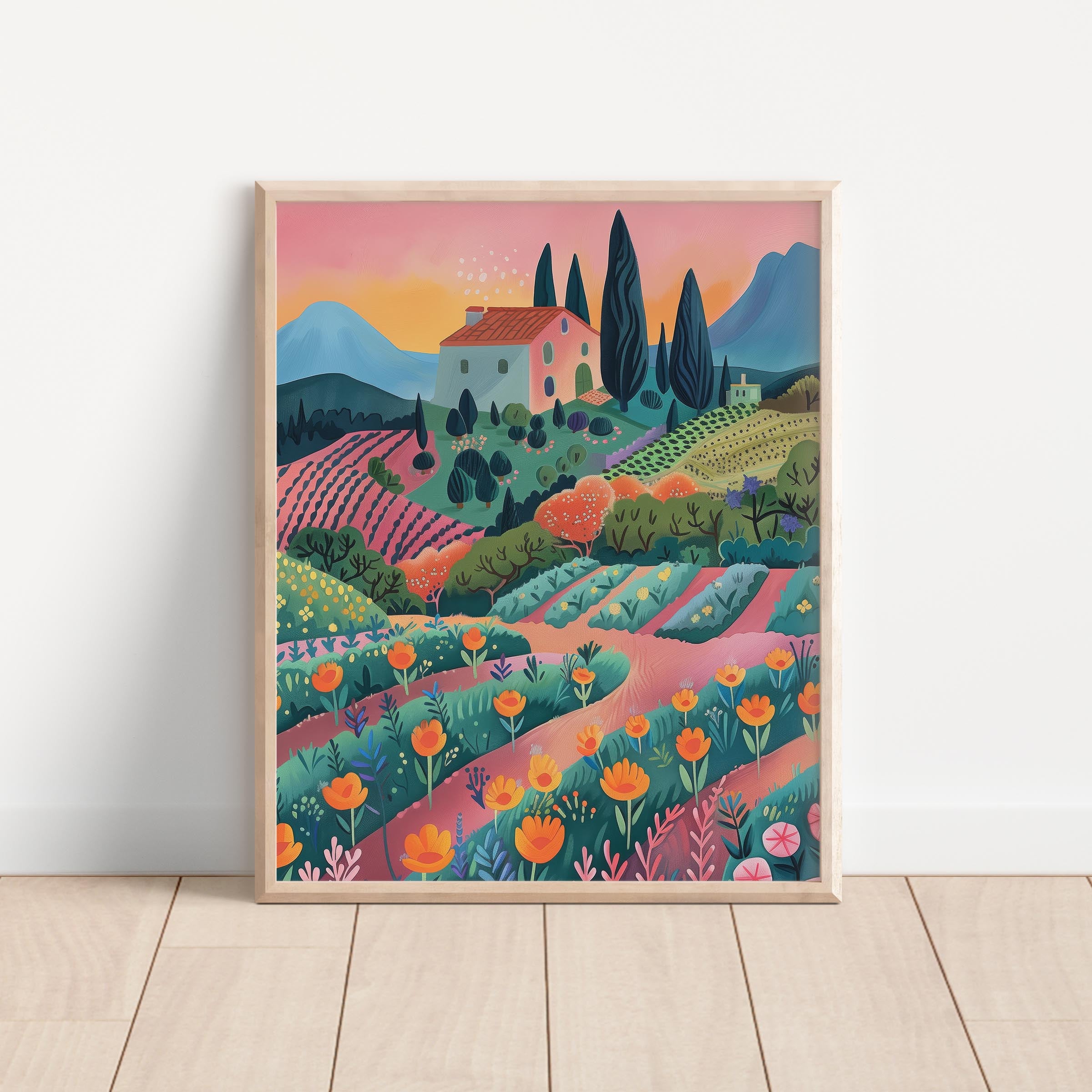 Countryside Sunset House & Poppy Field Wall Art
